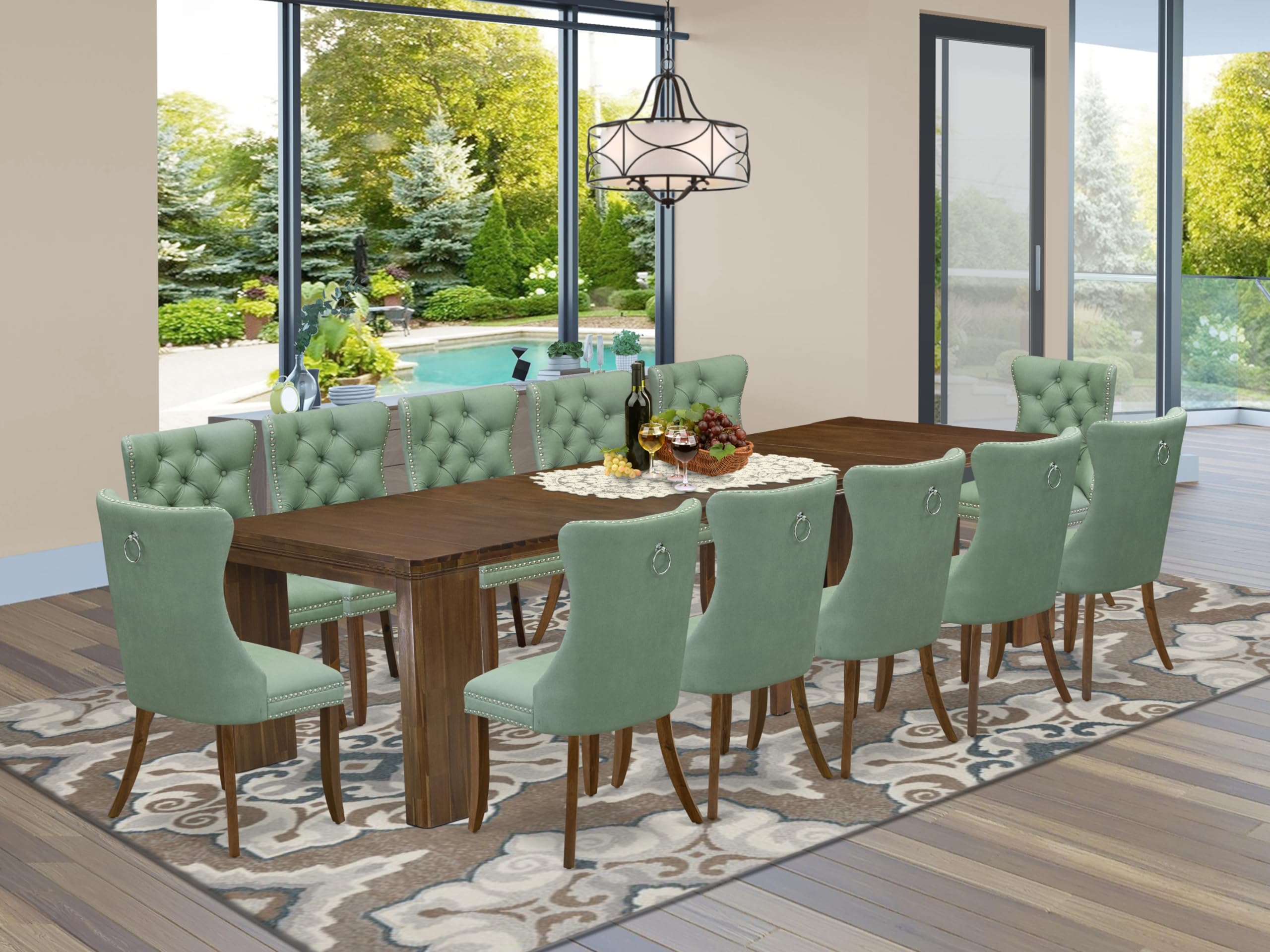 13 Pieces Extendable Dining Set Includes a Rectangle Kitchen Table