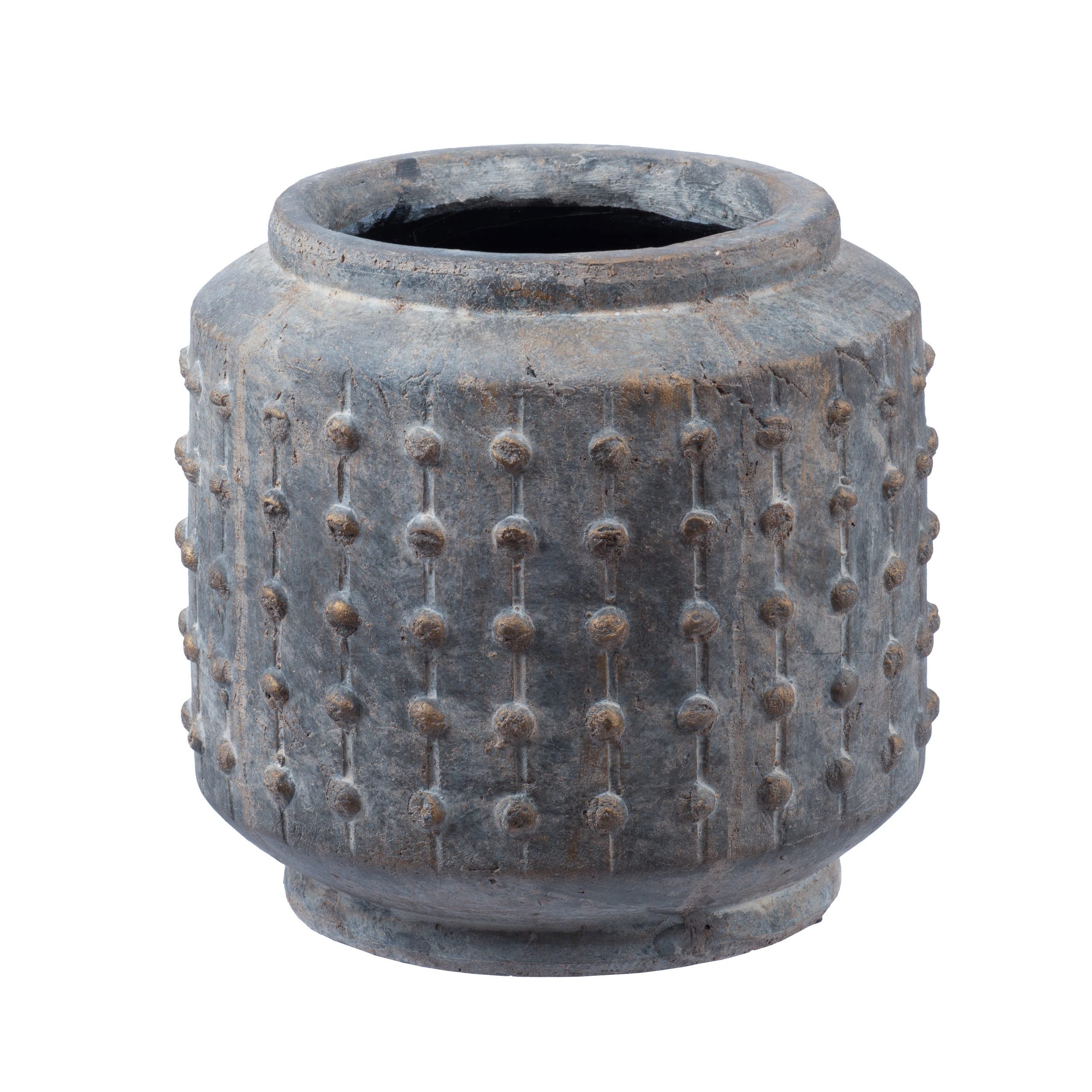 8 Inch Ceramic Planter, Round Curved Bubbled Texture, Weathered Gray Finish