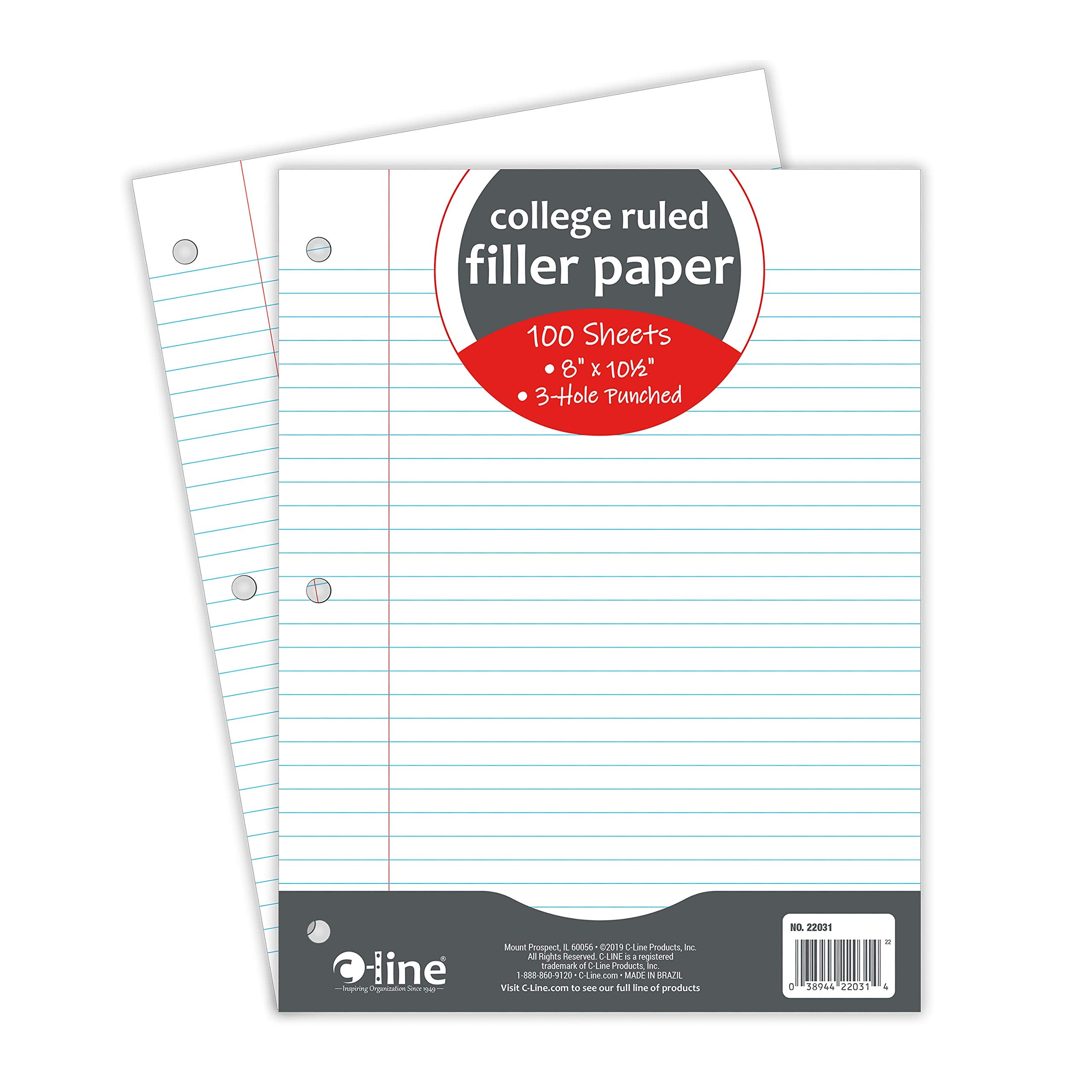 Filler Paper, College Ruled, 8 x 10-1/2, 100/Pack (Set of 36 PK)