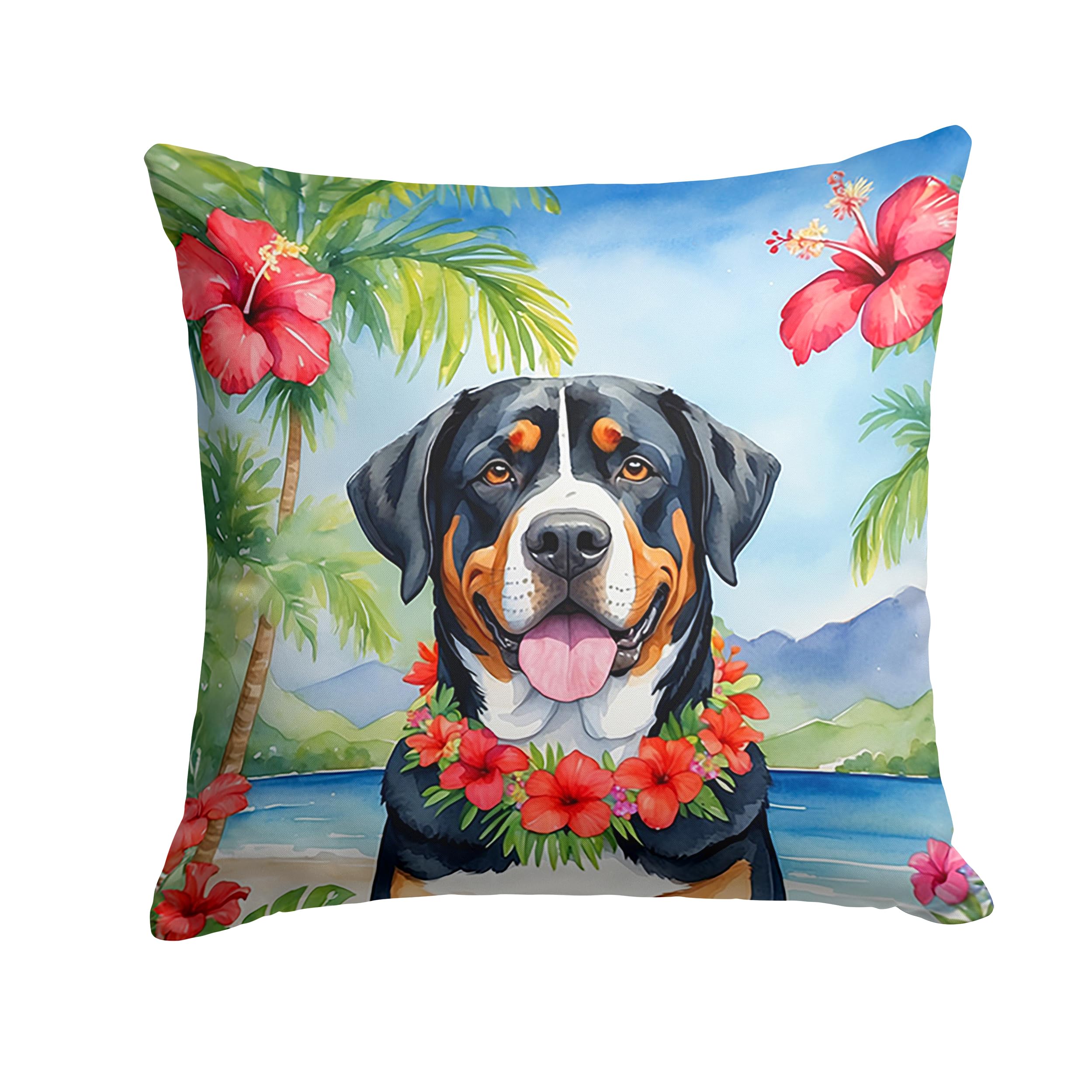 Greater Swiss Mountain Dog Luau Throw Pillow