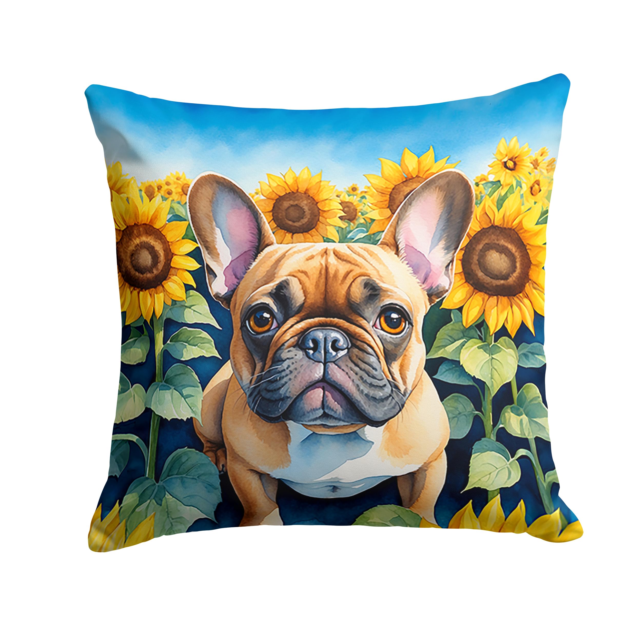 Carolines Treasures in Sunflowers Throw Pillow, 14Hx14W, French Bulldog 6081