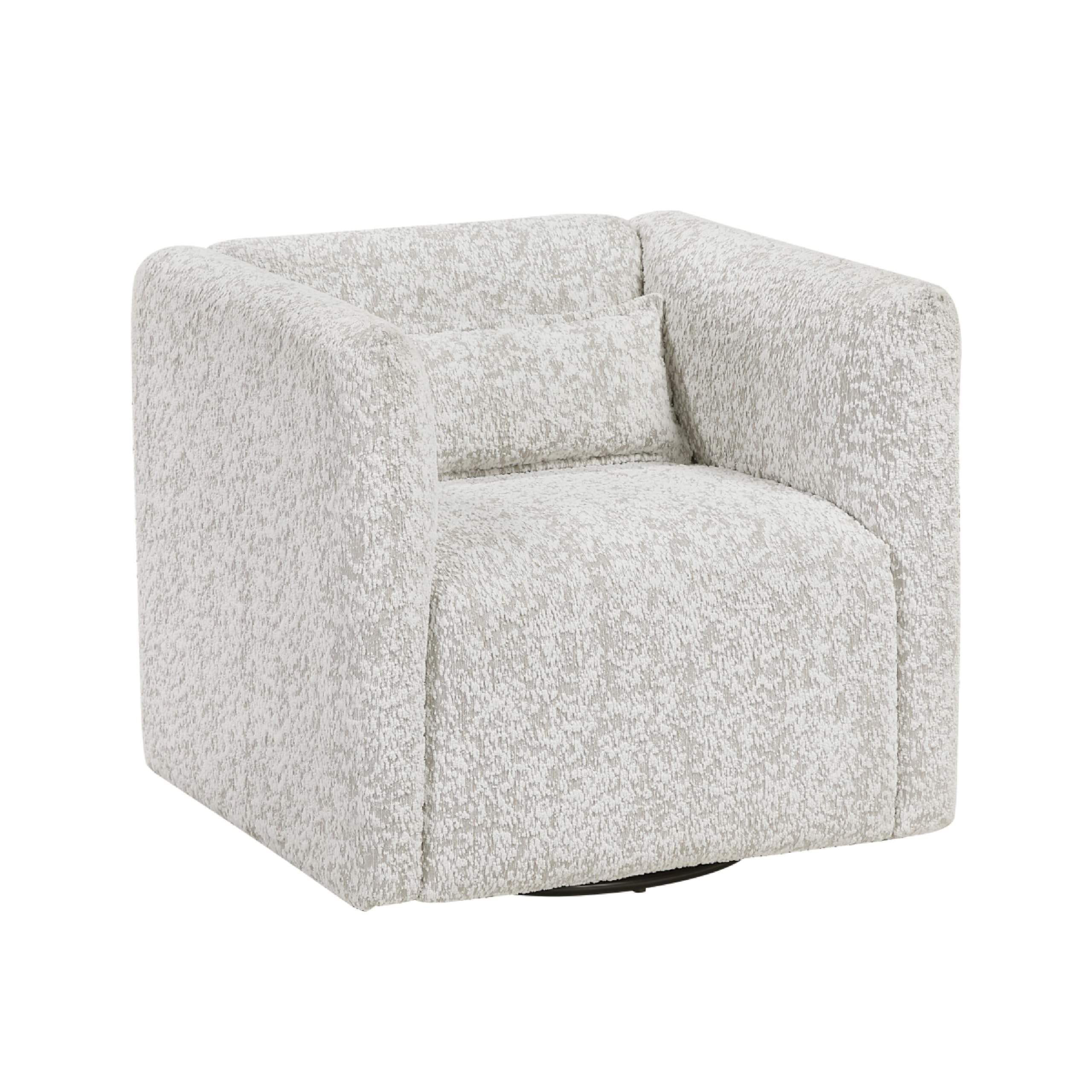 Veena Swivel Cube Chair with Lumbar Pillow, Foam Cushions, Beige Jacquard