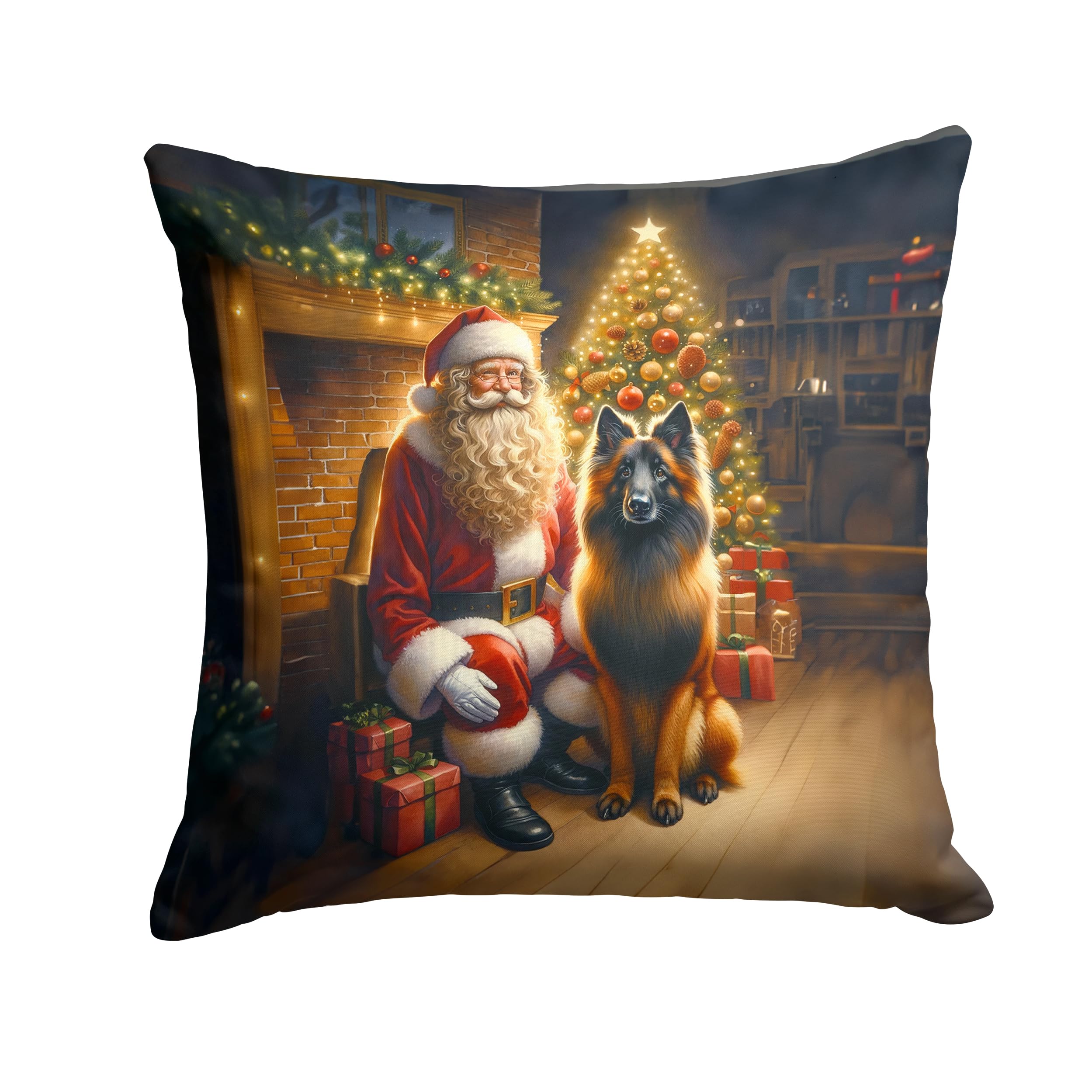 Carolines Treasures Belgian Tervuren and Santa Claus Throw Pillow Machine Washable, Indoor Outdoor Decorative Pillow for Couch, Bed or Patio, 18Hx18W