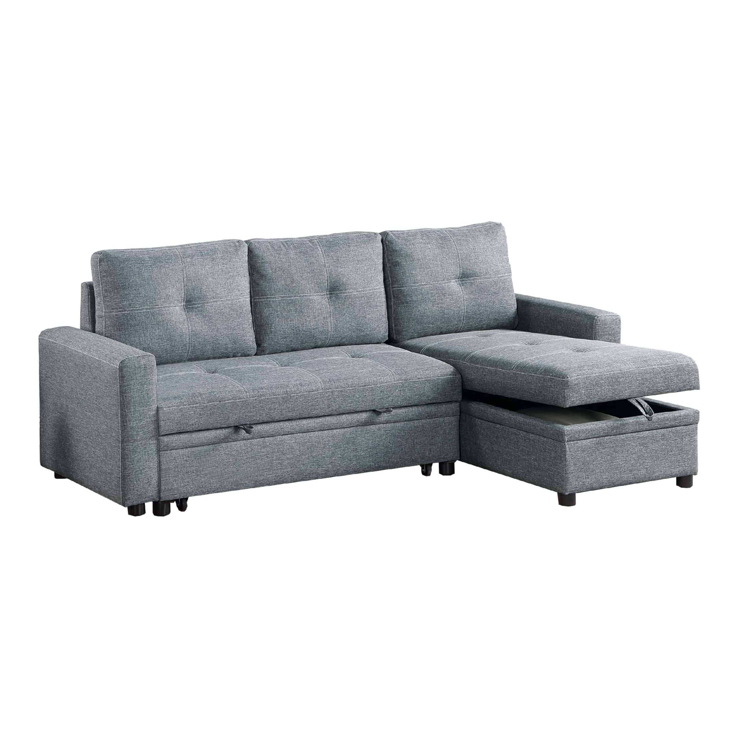 Gero Sectional Sofa Set with Reversible Storage Chaise, Light Gray