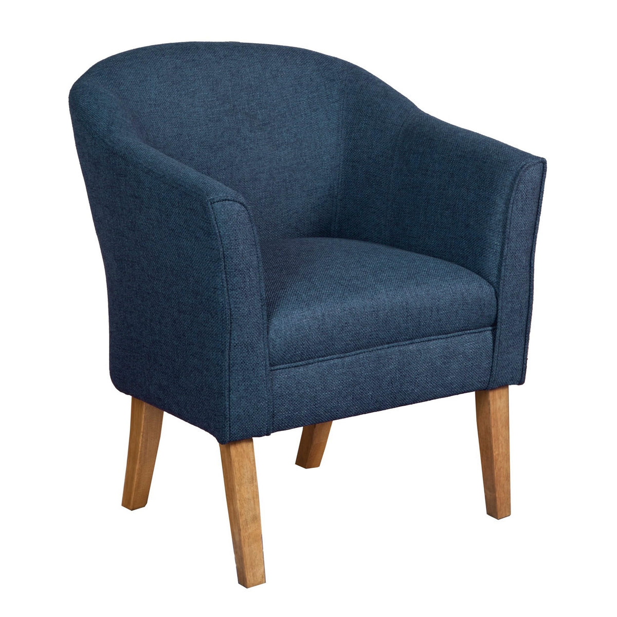 Benjara Wooden Accent Chair With Curved Back, Blue And Brown