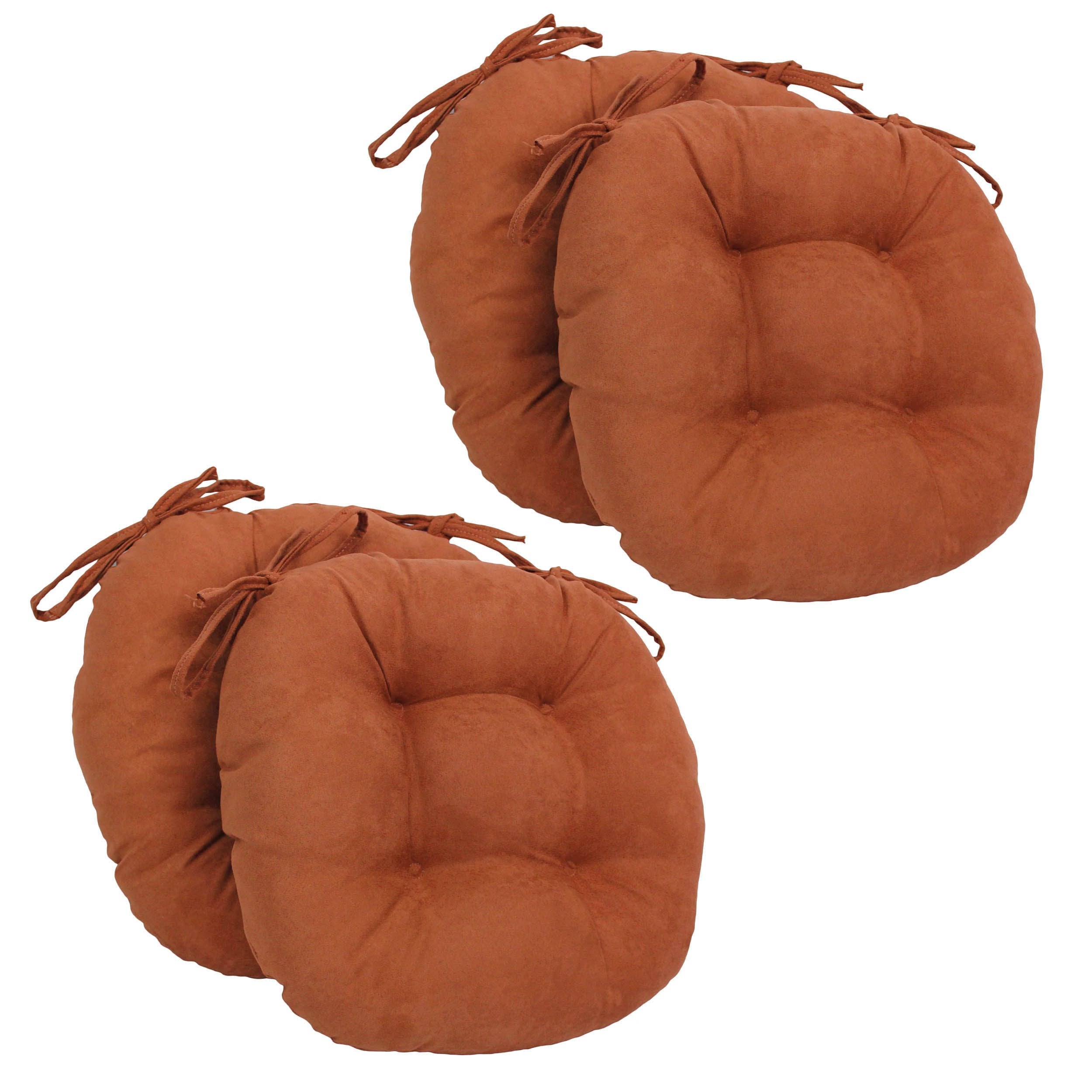 16-inch Solid Micro Suede Round Tufted Chair Cushions (Set of 4) - Spice