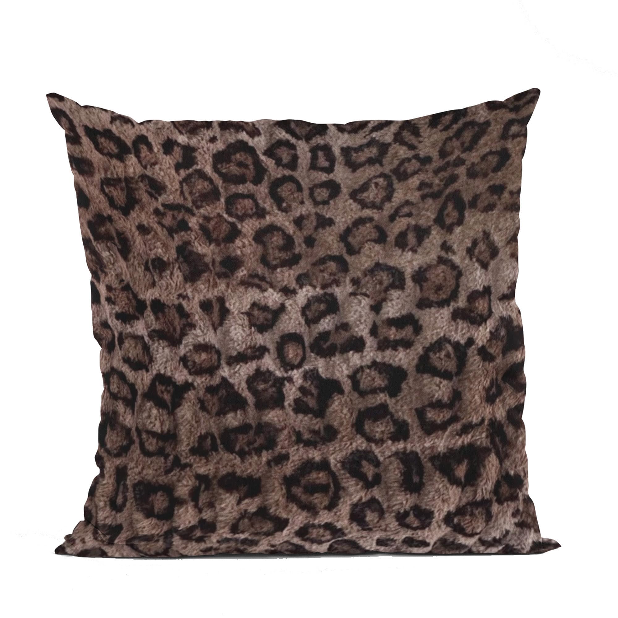 Plutus Brown Leopard Animal Faux Fur Luxury Throw Pillow - Double sided  20 x 26” Standard