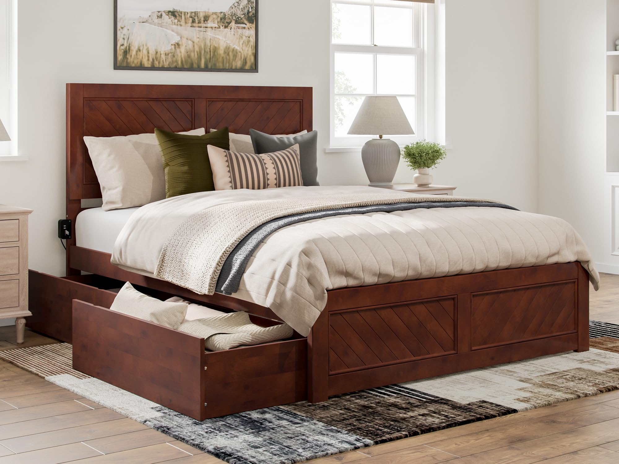 Canyon Queen Platform Bed with Matching Footboard and Storage Drawers in Walnut