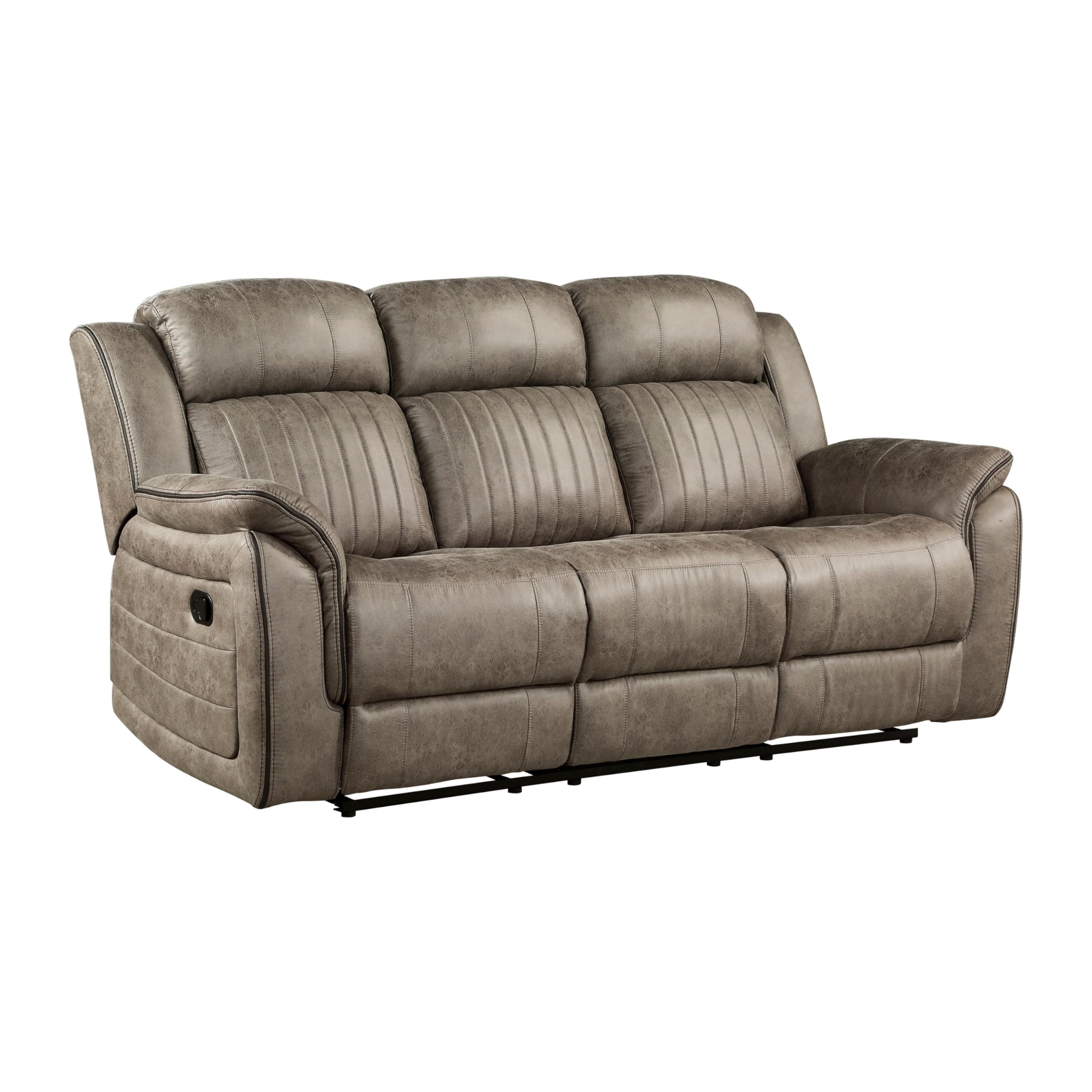 Bento 84 Inch Double Manual Recliner Sofa, Sandy Brown Polished Microfiber