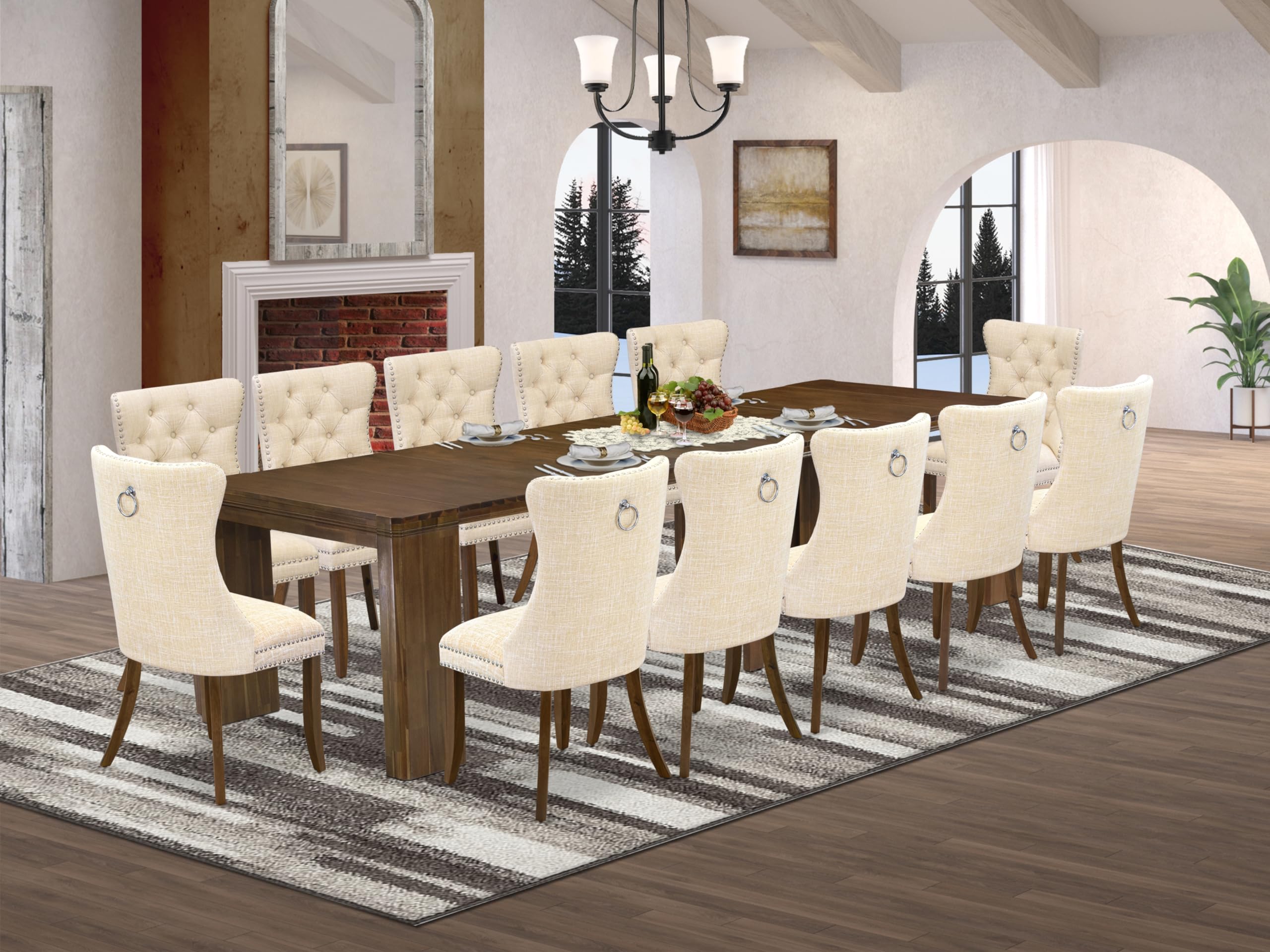 13 Pieces Extendable Dining Set Includes a Rectangle Kitchen Table