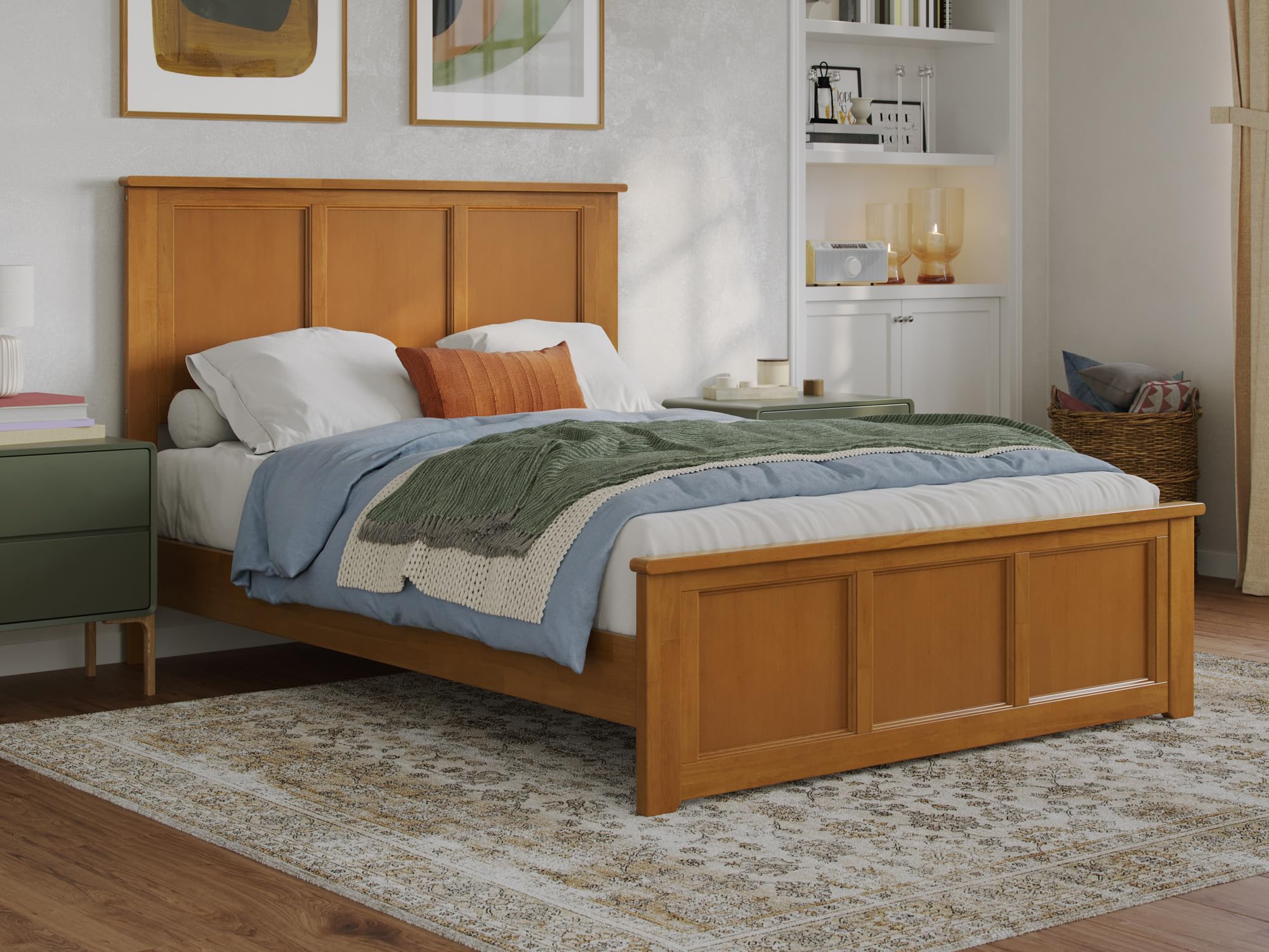 Charlotte Full Solid Wood Low Profile Platform Bed with Matching Footboard in Walnut