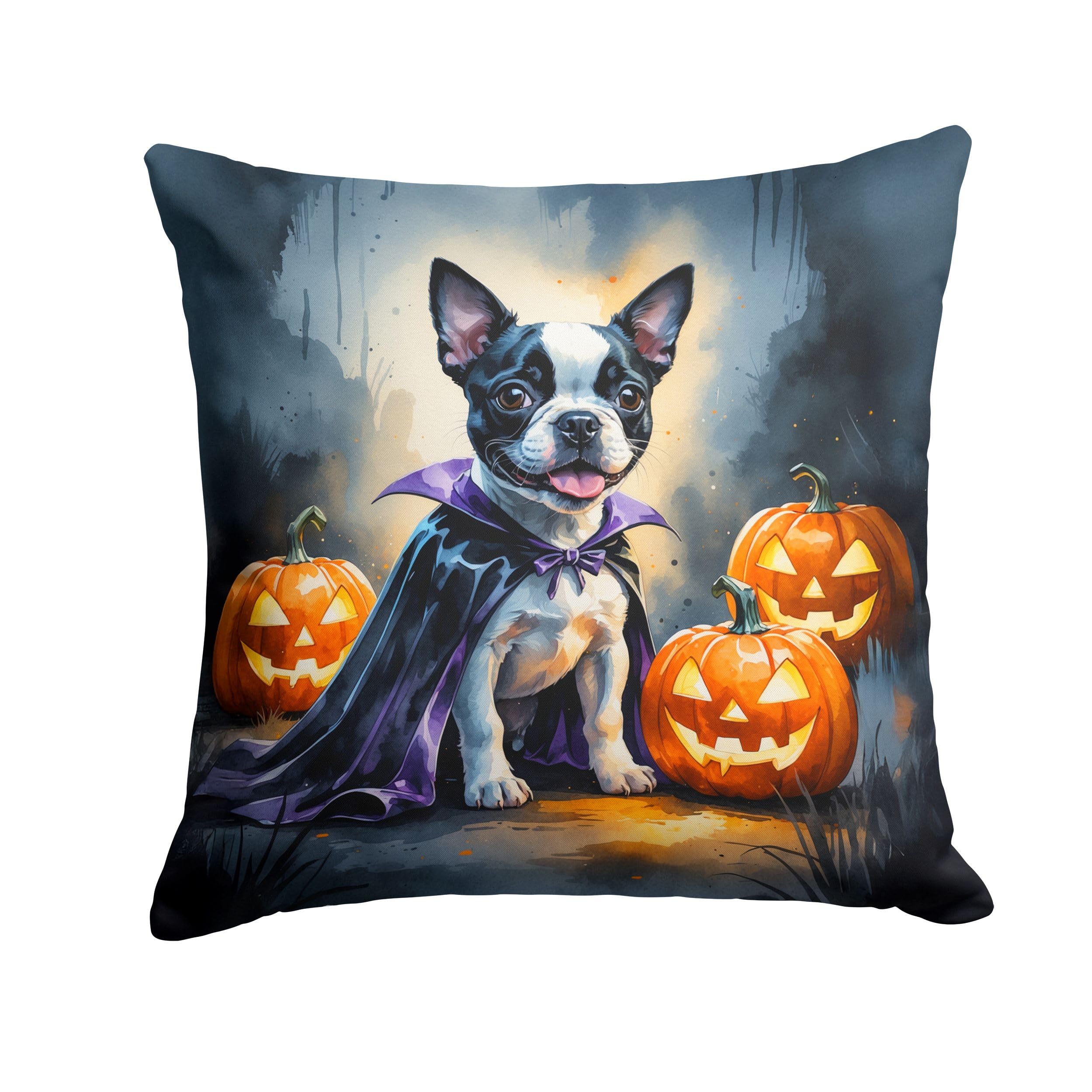 Carolines Treasures Boston Terrier Puppy Halloween Throw Pillow Machine Washable, Indoor Outdoor Decorative Pillow for Couch, Bed or Patio, 18Hx18W