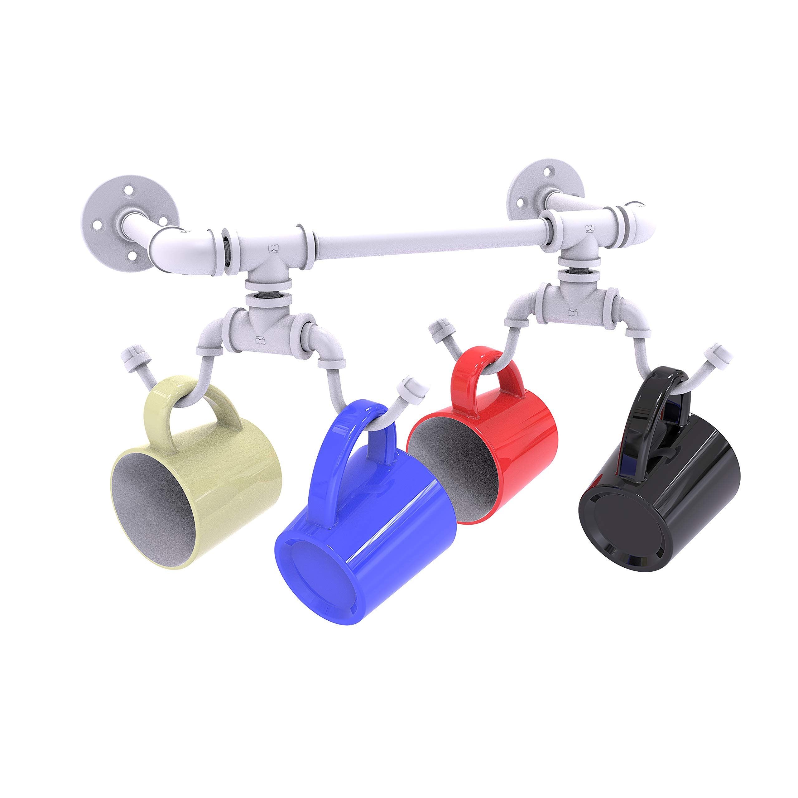 Pipeline Collection Wall Mounted 4 Coffee Mug Rack - Matte White