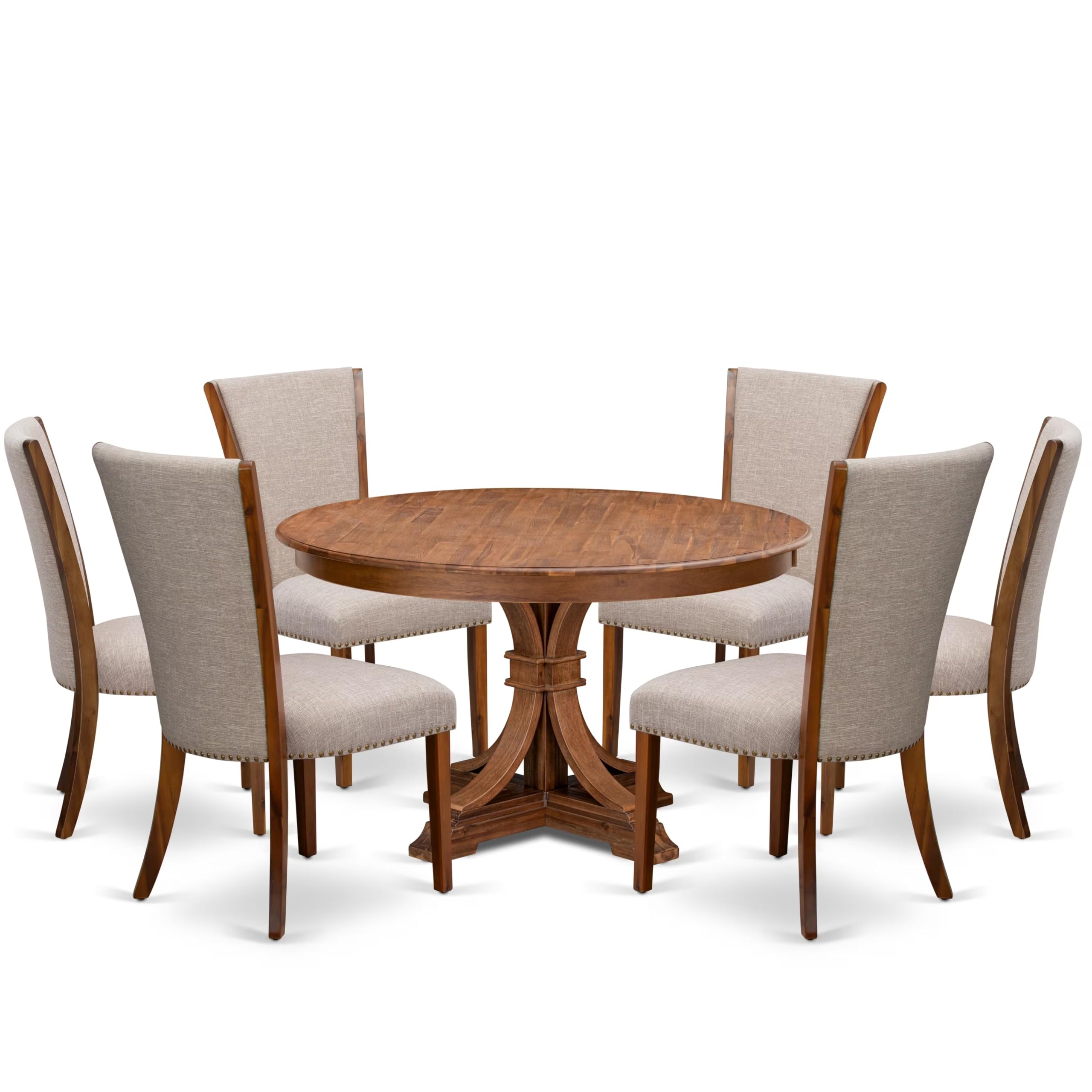 7 Piece Dining Set For 6 Includes 54 Round Table In Light Tan Color