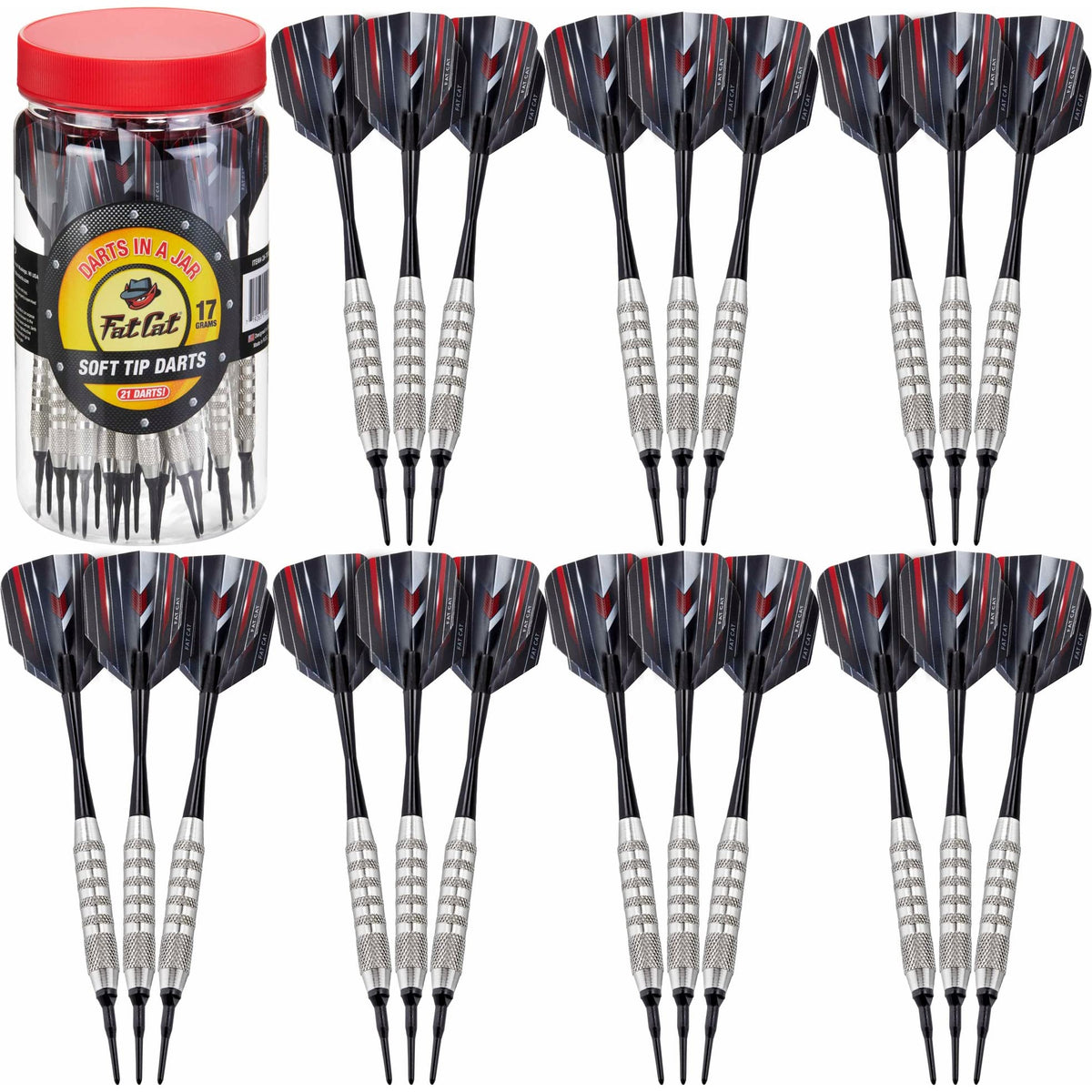 Fat Cat Darts In A Jar: Soft Tip Darts With Storage/Travel Container, 17 Grams (Pack Of 21)
