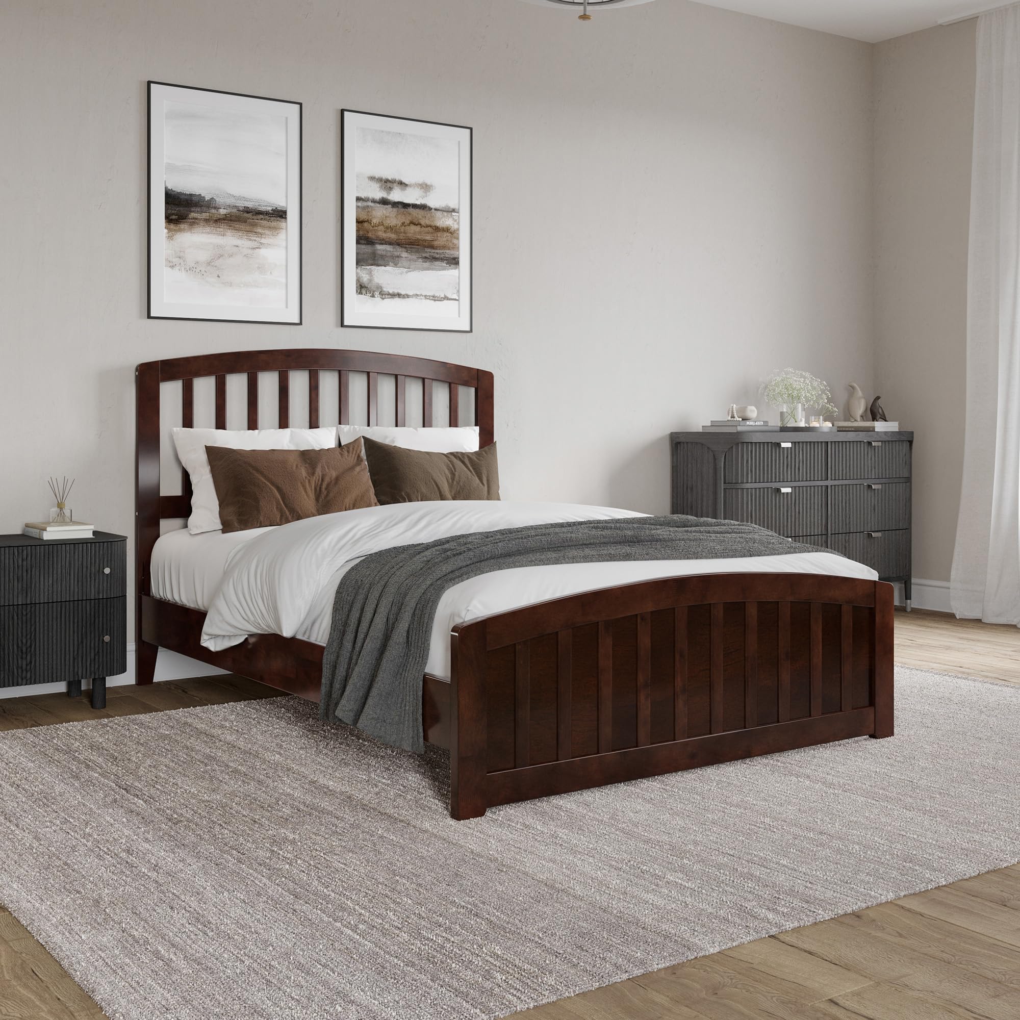 Quincy Full Solid Wood Low Profile Platform Bed with Matching Footboard in Walnut