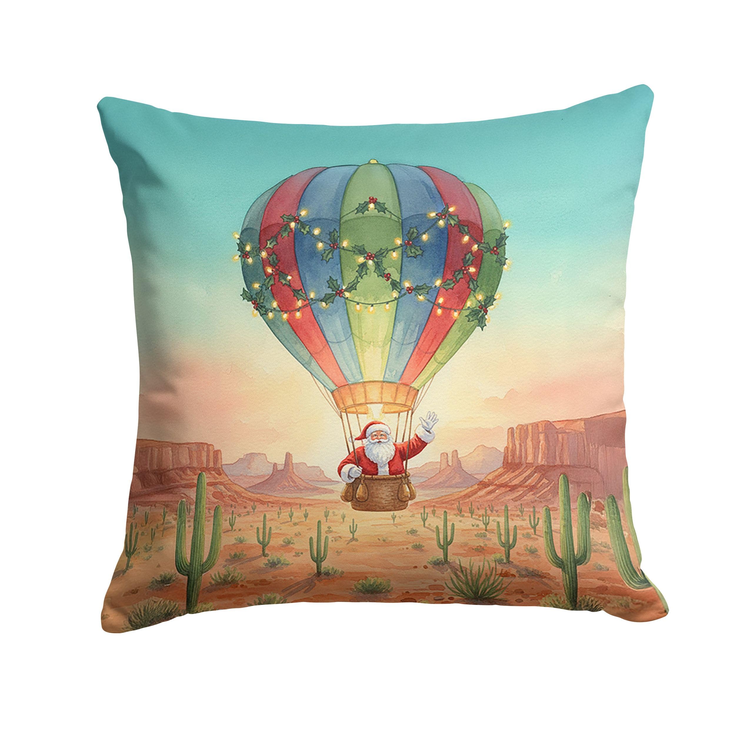 Carolines Treasures Santa Claus with a Hot-Air Balloon Christmas Throw Pillow Decorative Indoor Outdoor Accent Cushion for Couch, Bed or Patio, 18Hx18W