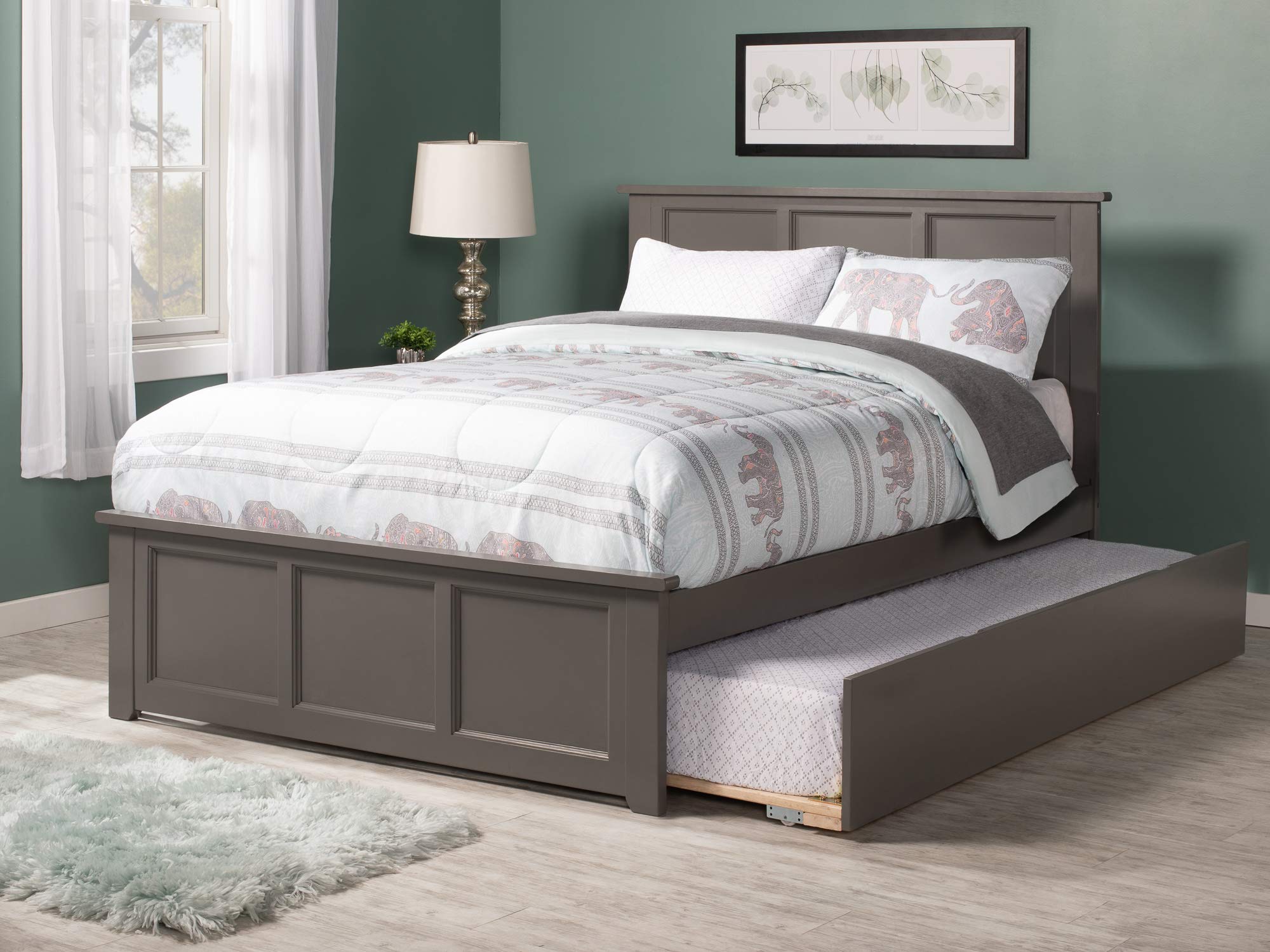 Madison Full Solid Wood Platform Bed with Matching Footboard & Twin Trundle in Grey