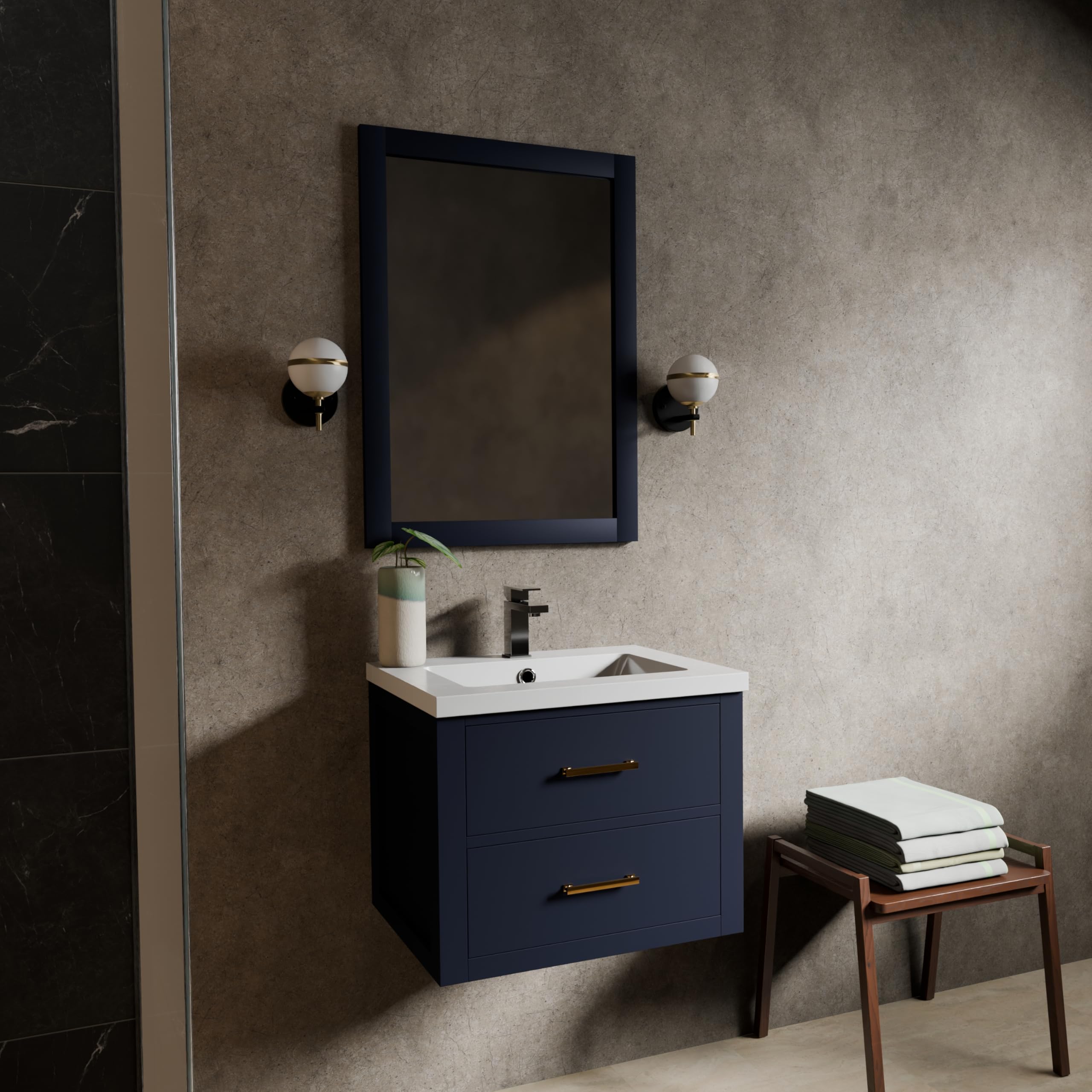 Castor 24 in W x 18 in D Blue Single Bath Vanity Acrylic Countertop, 18 in Mirror and Faucet Set