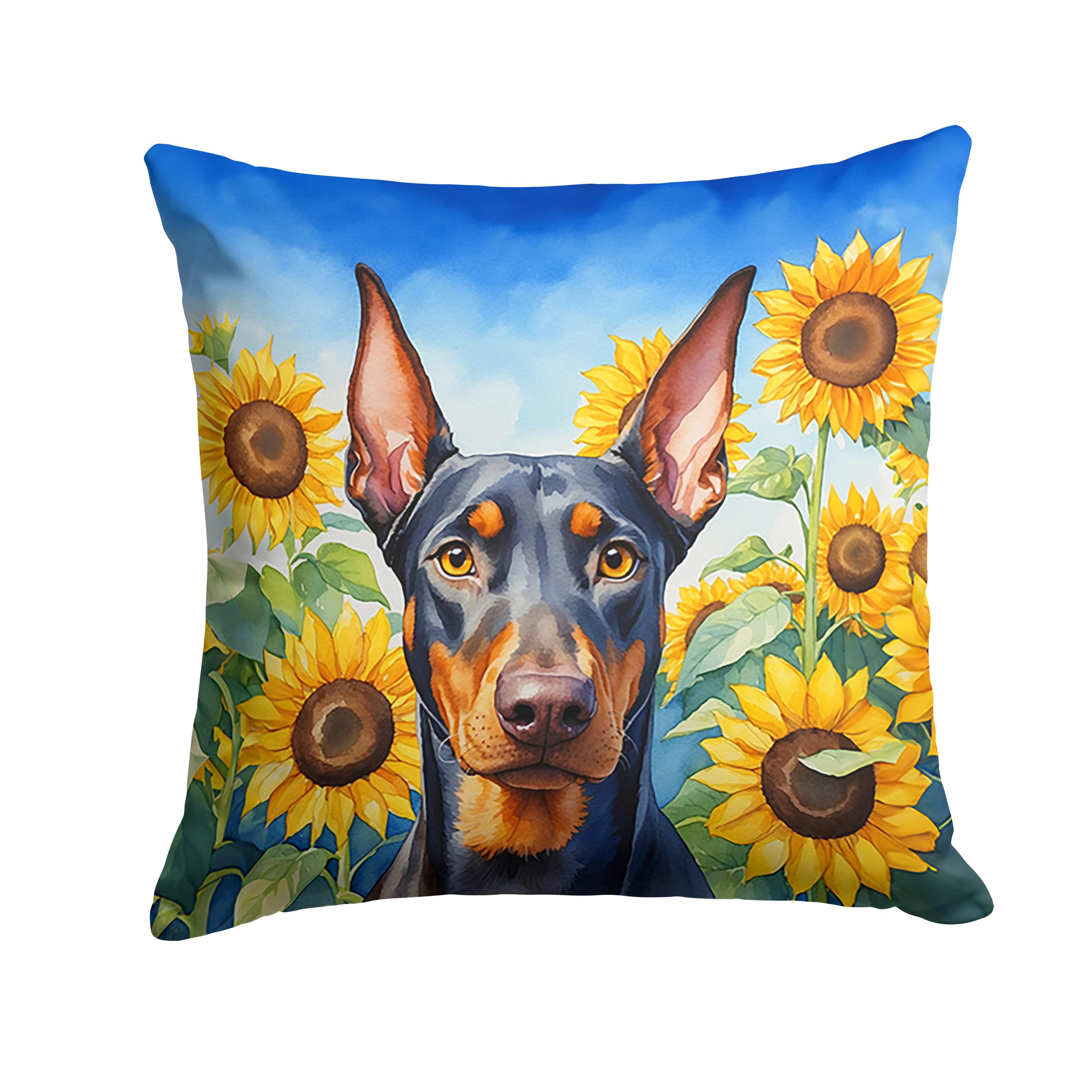 Doberman Pinscher In Sunflowers Throw Pillow