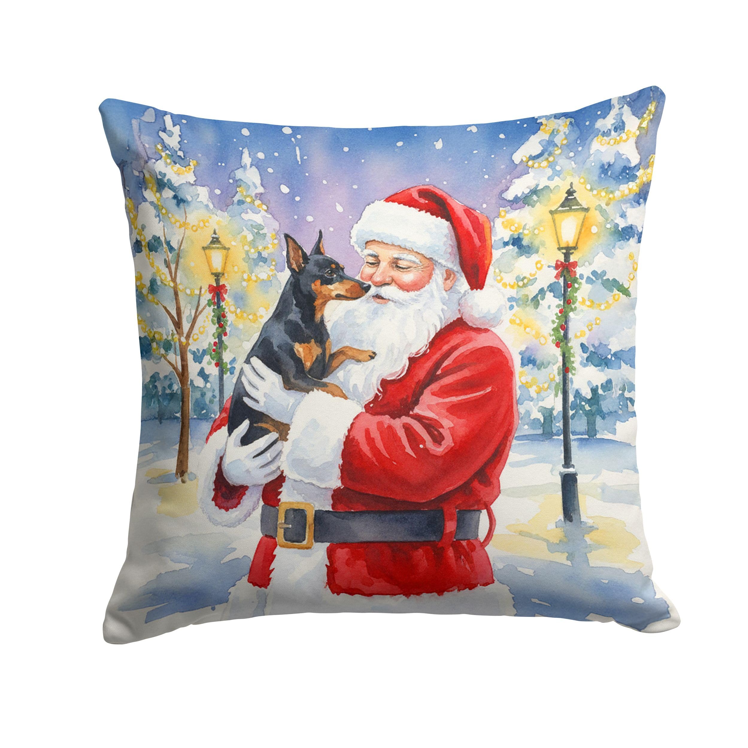 Carolines Treasures Manchester Terrier with Santa Claus Throw Pillow Decorative Indoor Outdoor Accent Cushion for Couch, Bed or Patio, 14Hx14W