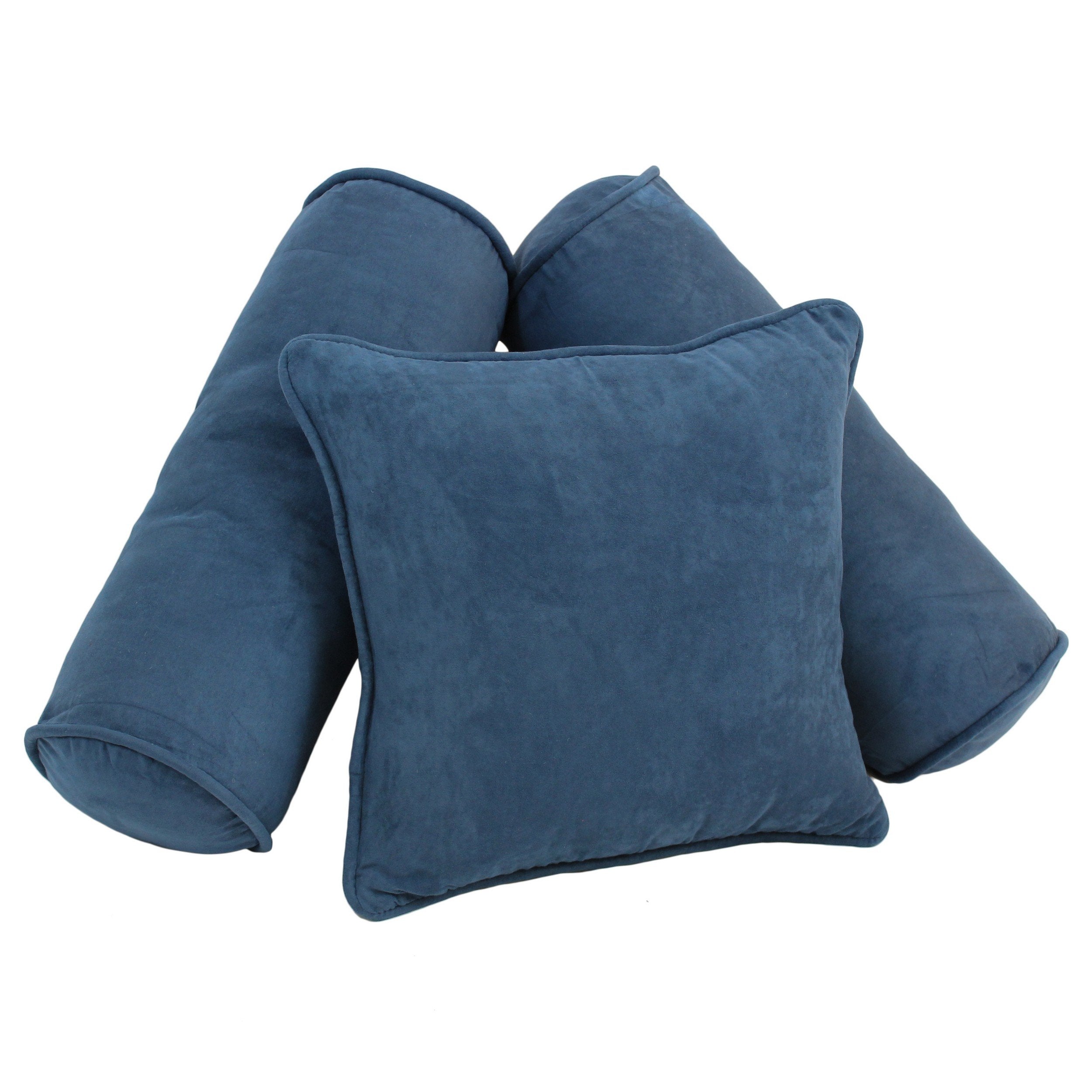Double-corded Solid Microsuede Throw Pillows with Inserts (Set of 3) - Indigo