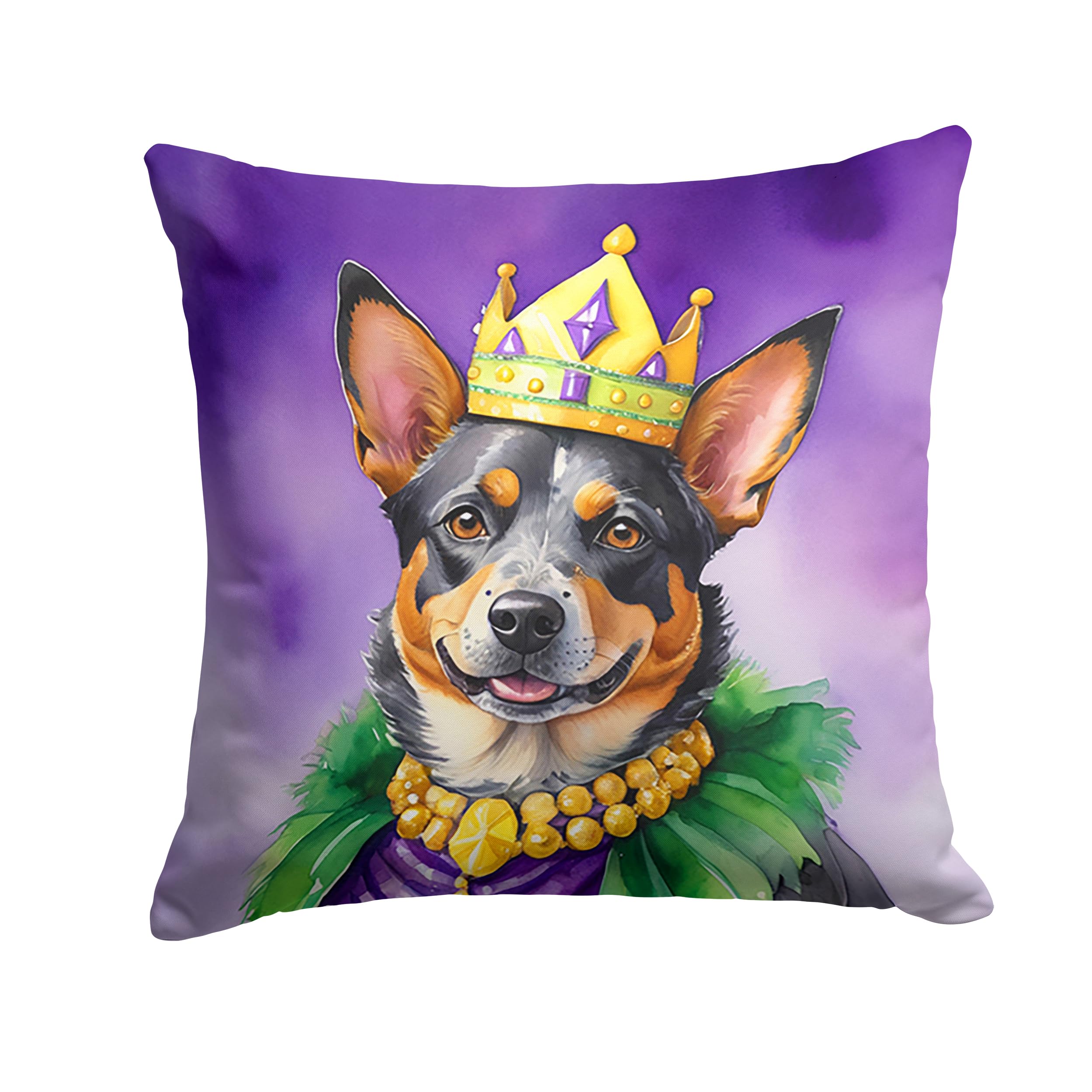 Carolines Treasures Australian Cattle Dog King of Mardi Gras Throw Pillow Machine Washable, Indoor Outdoor Decorative Pillow for Couch, Bed or Patio, 14Hx14W