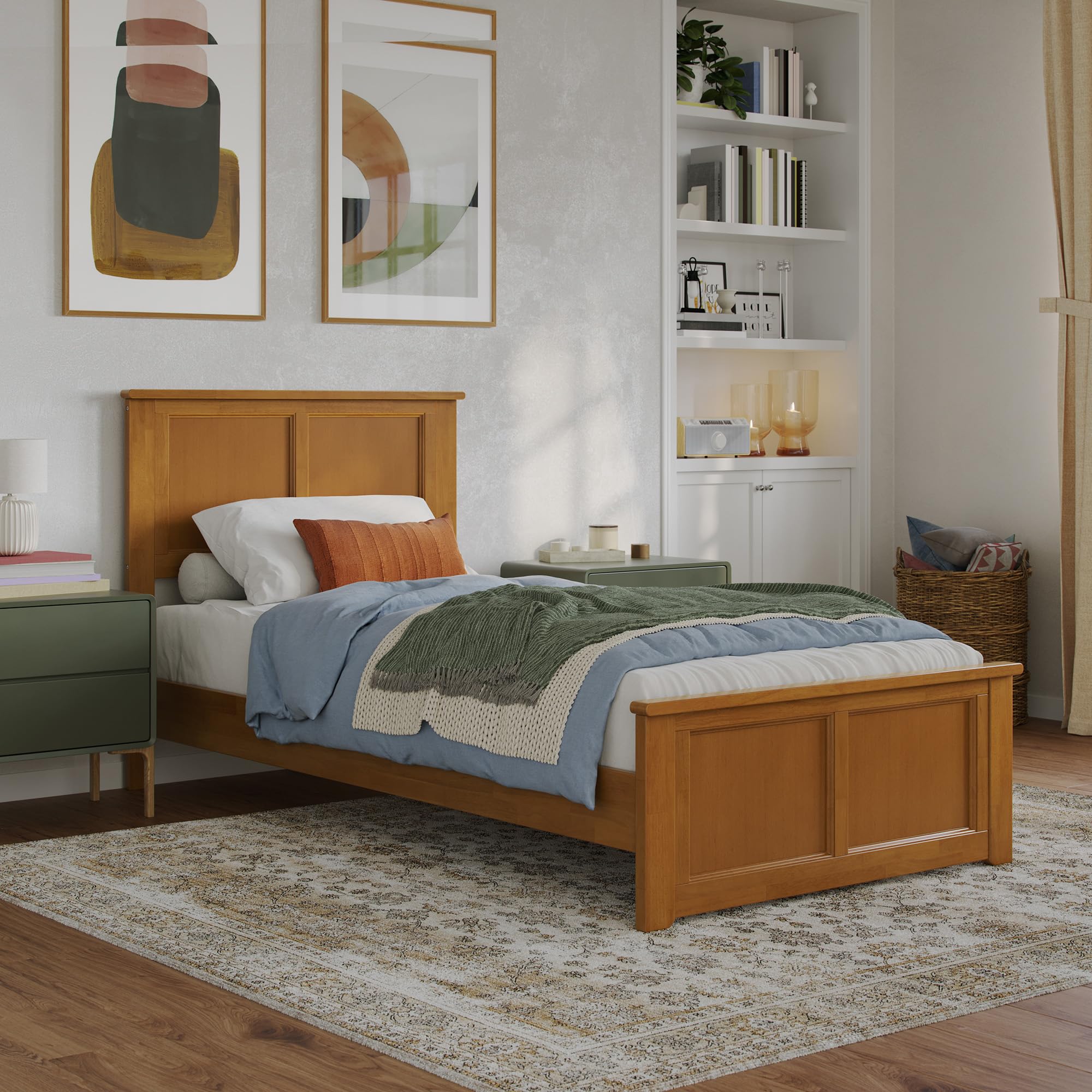 Charlotte Twin XL Solid Wood Low Profile Platform Bed with Matching Footboard in Light Toffee