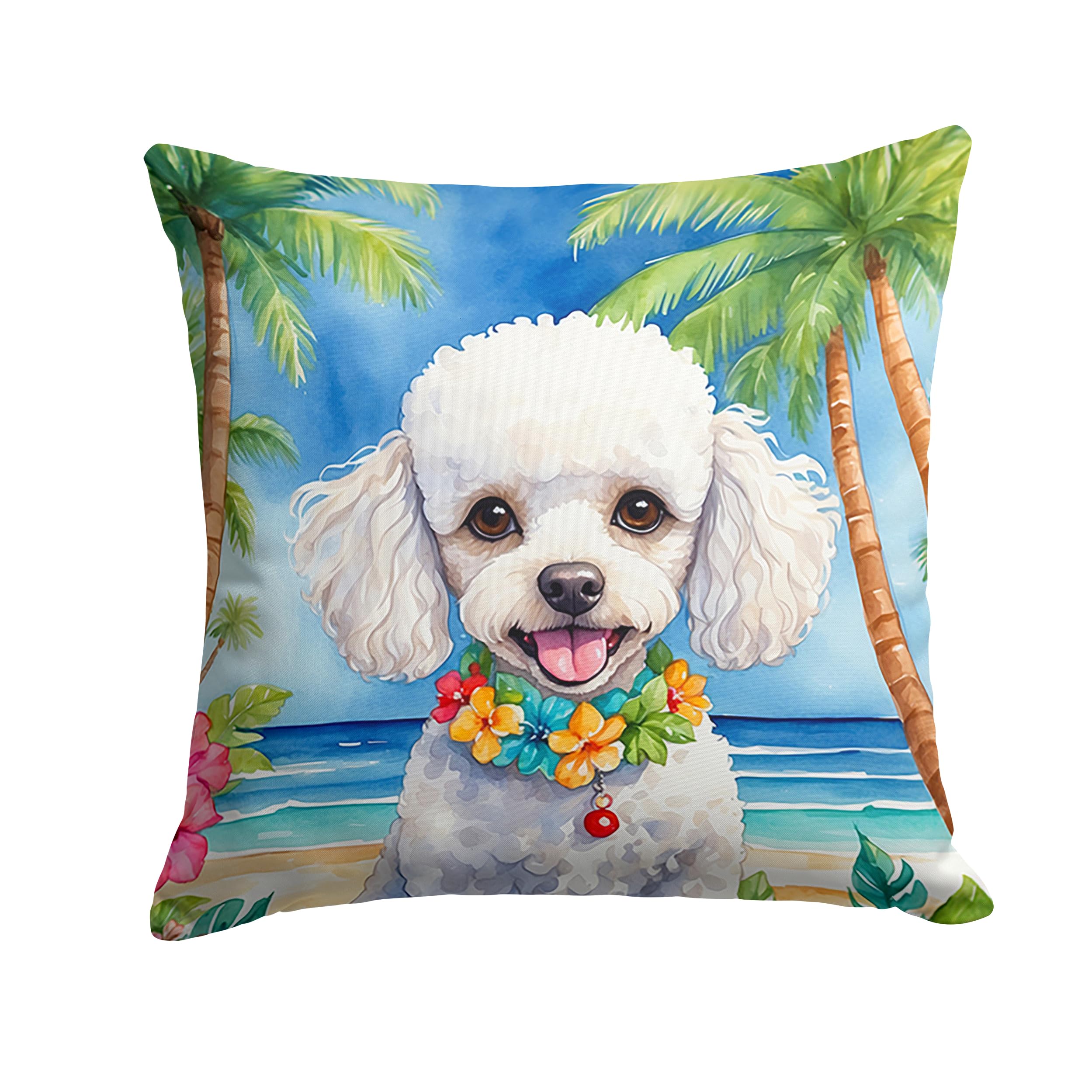 White Poodle Luau Throw Pillow
