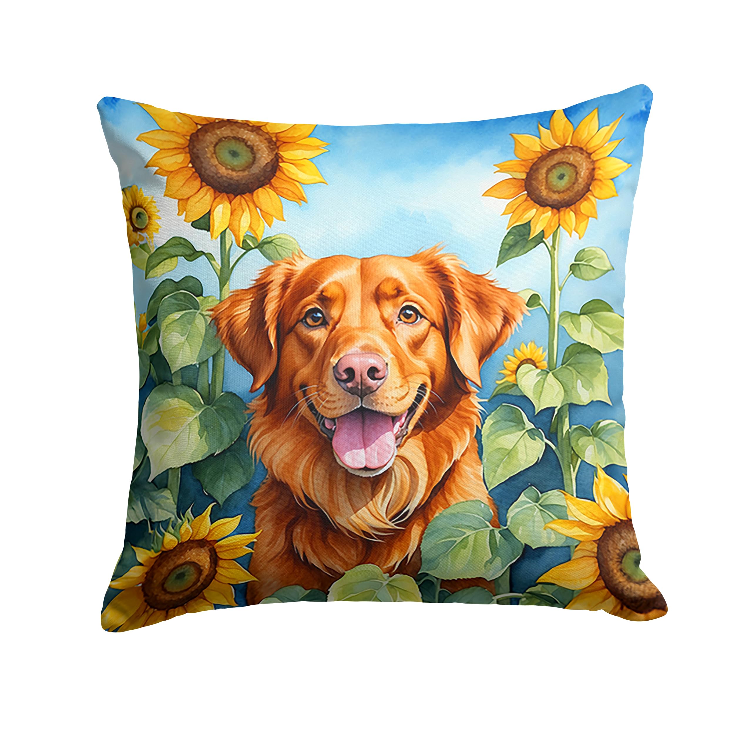 Carolines Treasures in Sunflowers Throw Pillow, 18Hx18W, Nova Scotia Duck Tolling Retriever 6127