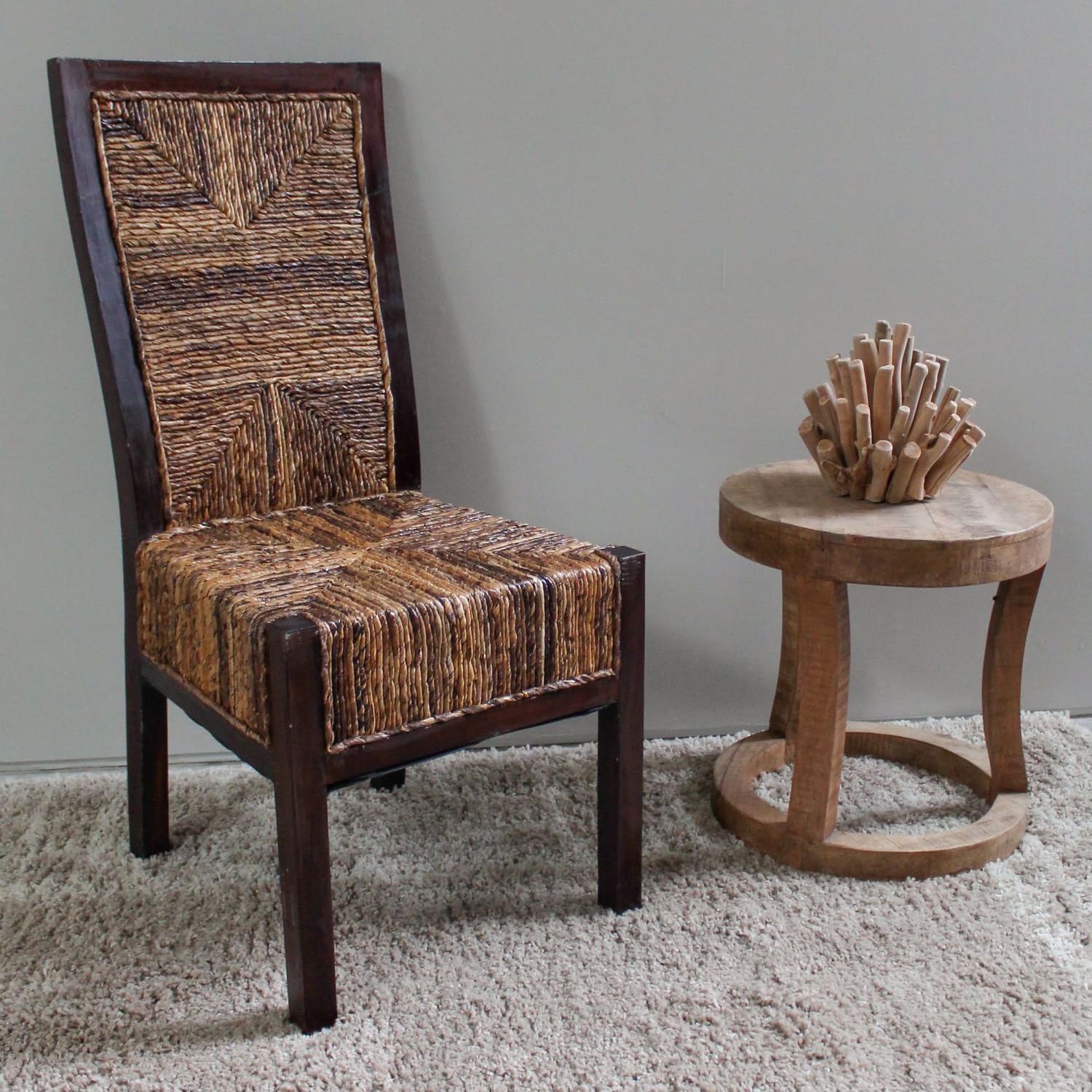 Dallas Abaca Weave Dining Chair with Mahogany Hardwood Trim and Frame - Salak Brown