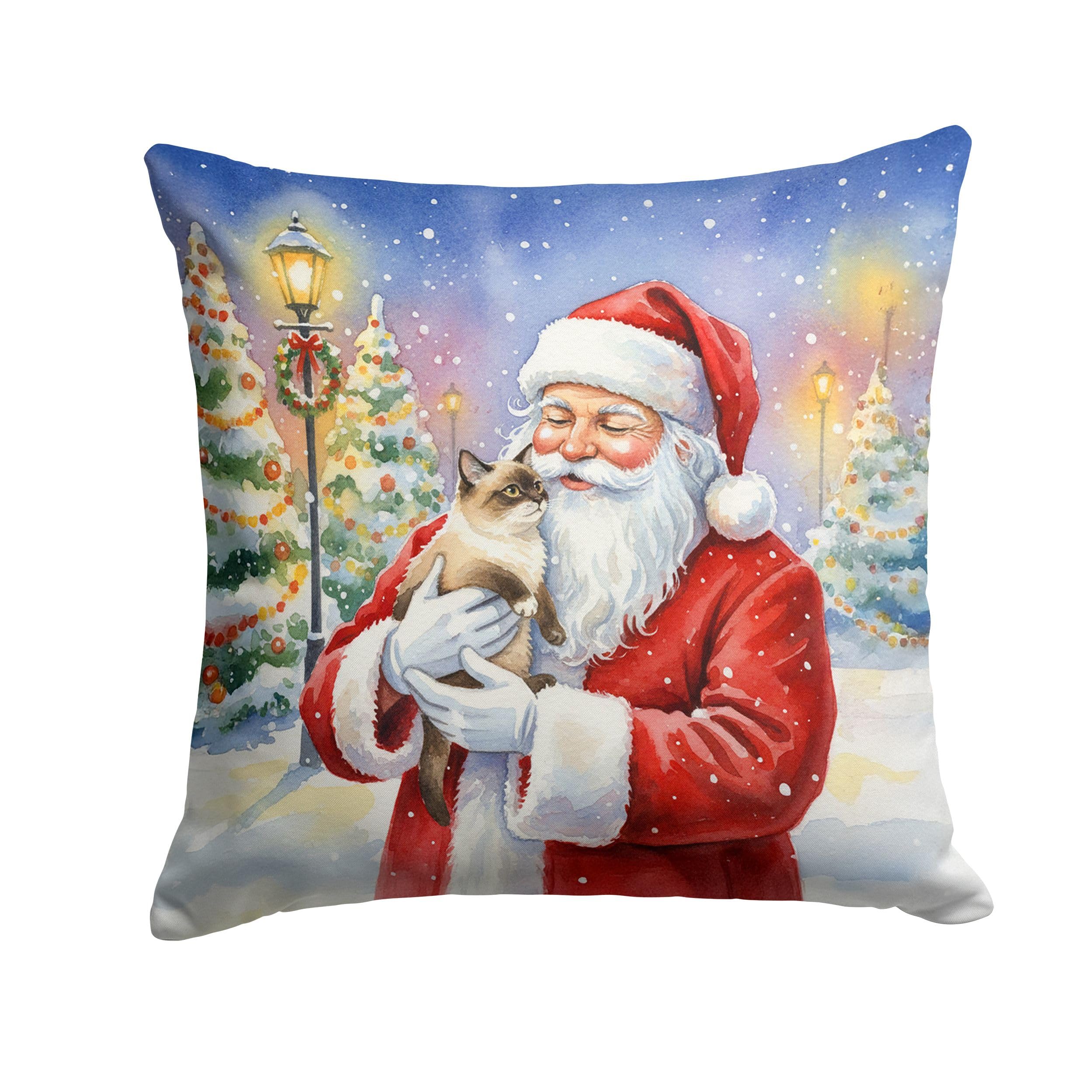Carolines Treasures Mekong Bobtail Cat with Santa Claus Throw Pillow Decorative Indoor Outdoor Accent Cushion for Couch, Bed or Patio, 18Hx18W