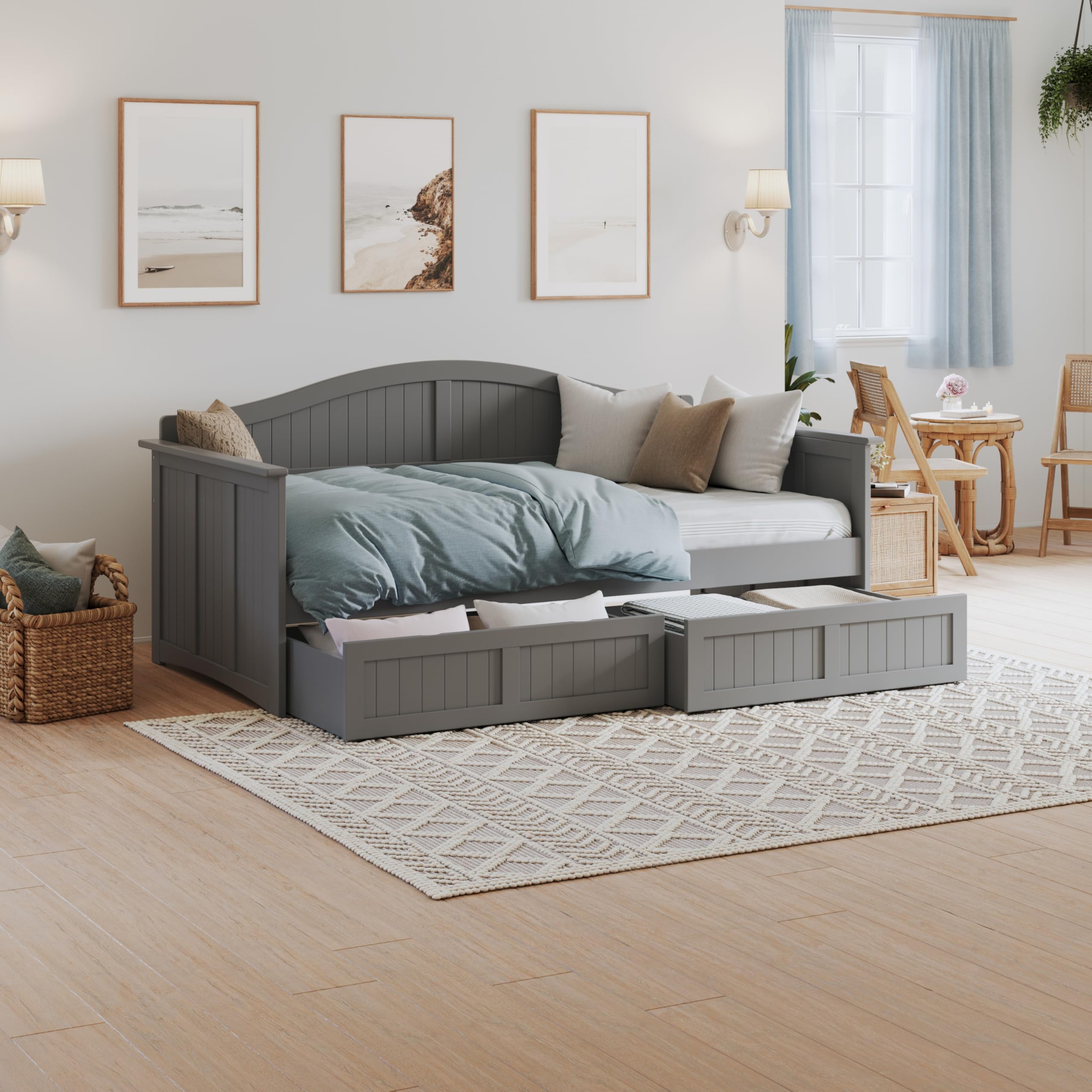 AFI Nantucket Twin Wood Daybed with Set of 2 Drawers in Grey
