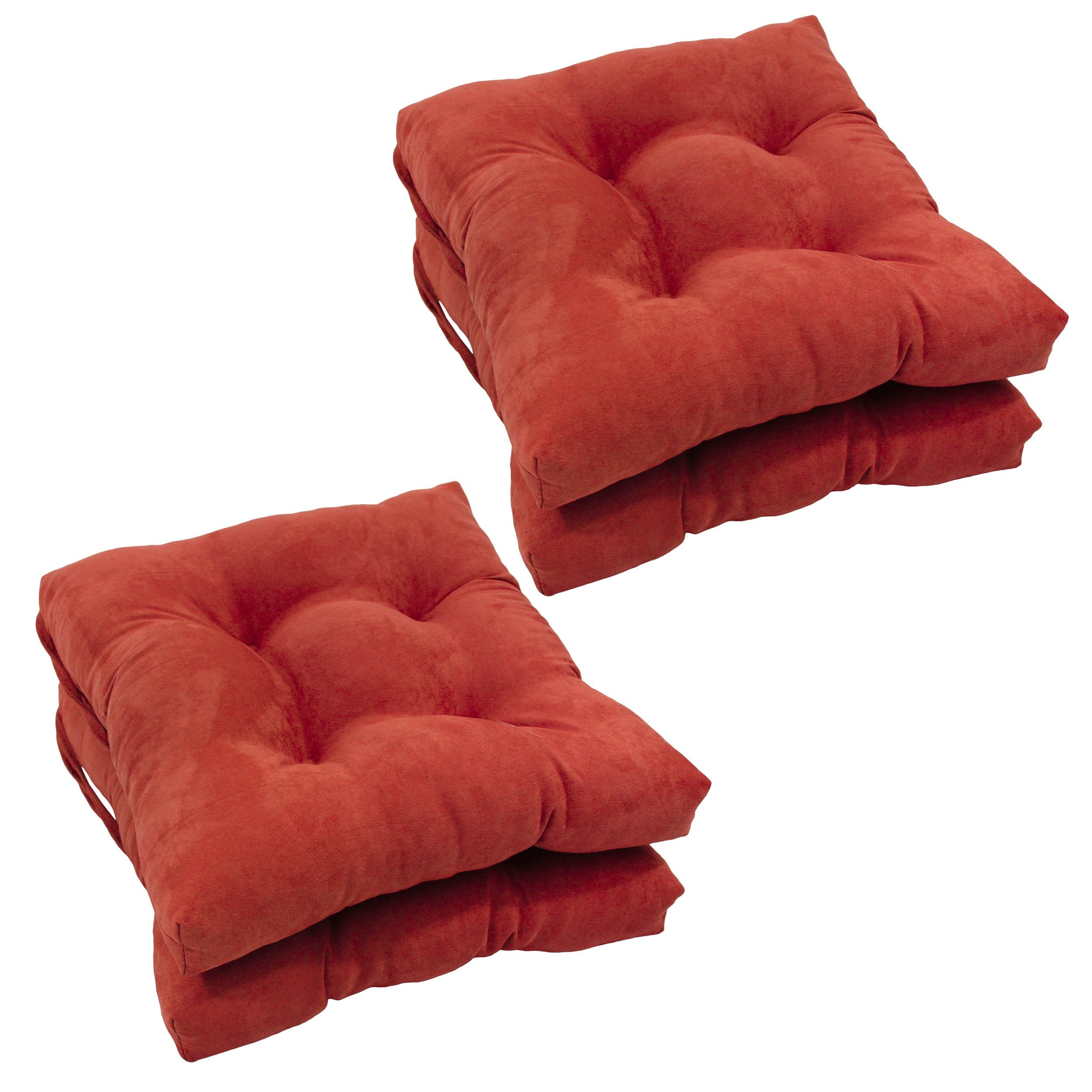 16-inch Solid Micro Suede Square Tufted Chair Cushions (Set of 4) - Cardinal Red