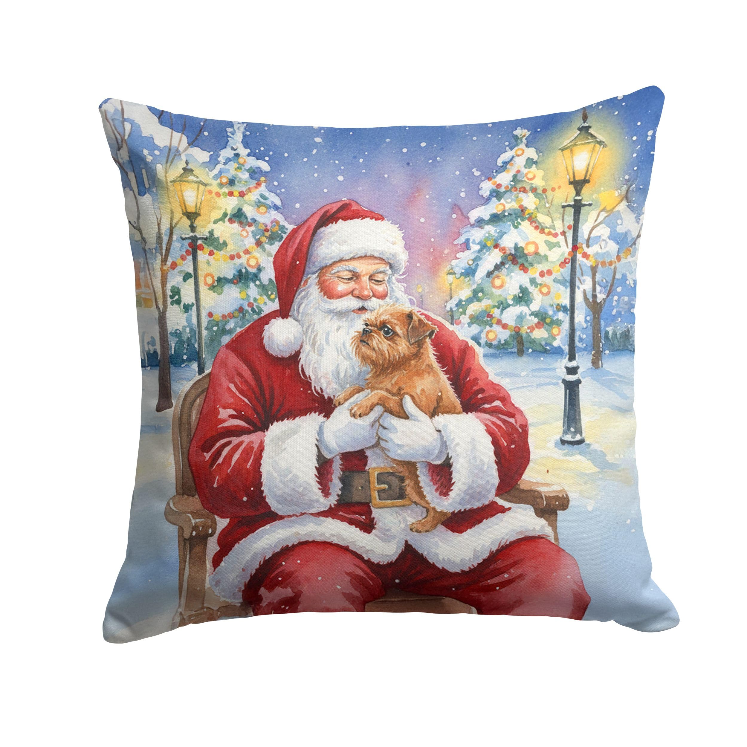 Carolines Treasures Brussels Griffon with Santa Claus Throw Pillow Decorative Indoor Outdoor Accent Cushion for Couch, Bed or Patio, 14Hx14W