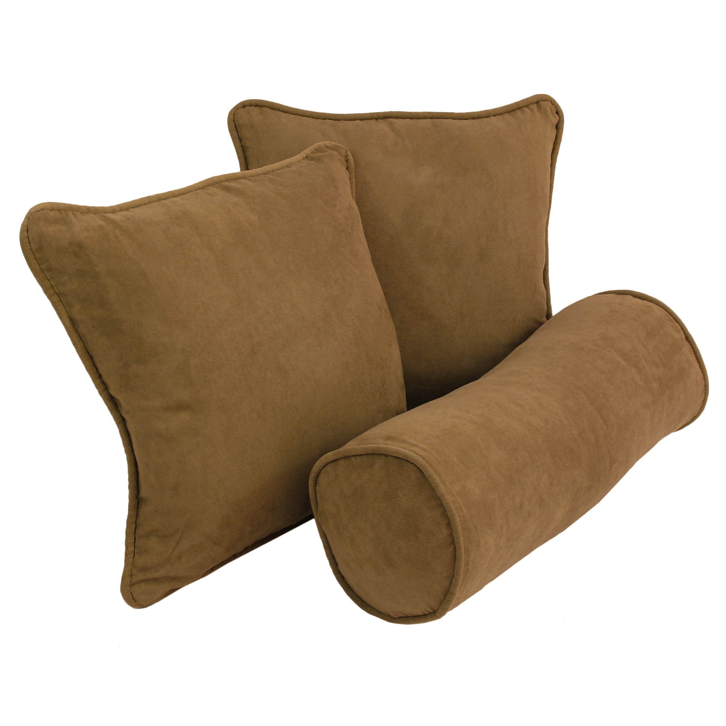 Double-corded Solid Microsuede Throw Pillows with Inserts (Set of 3) - Saddle Brown