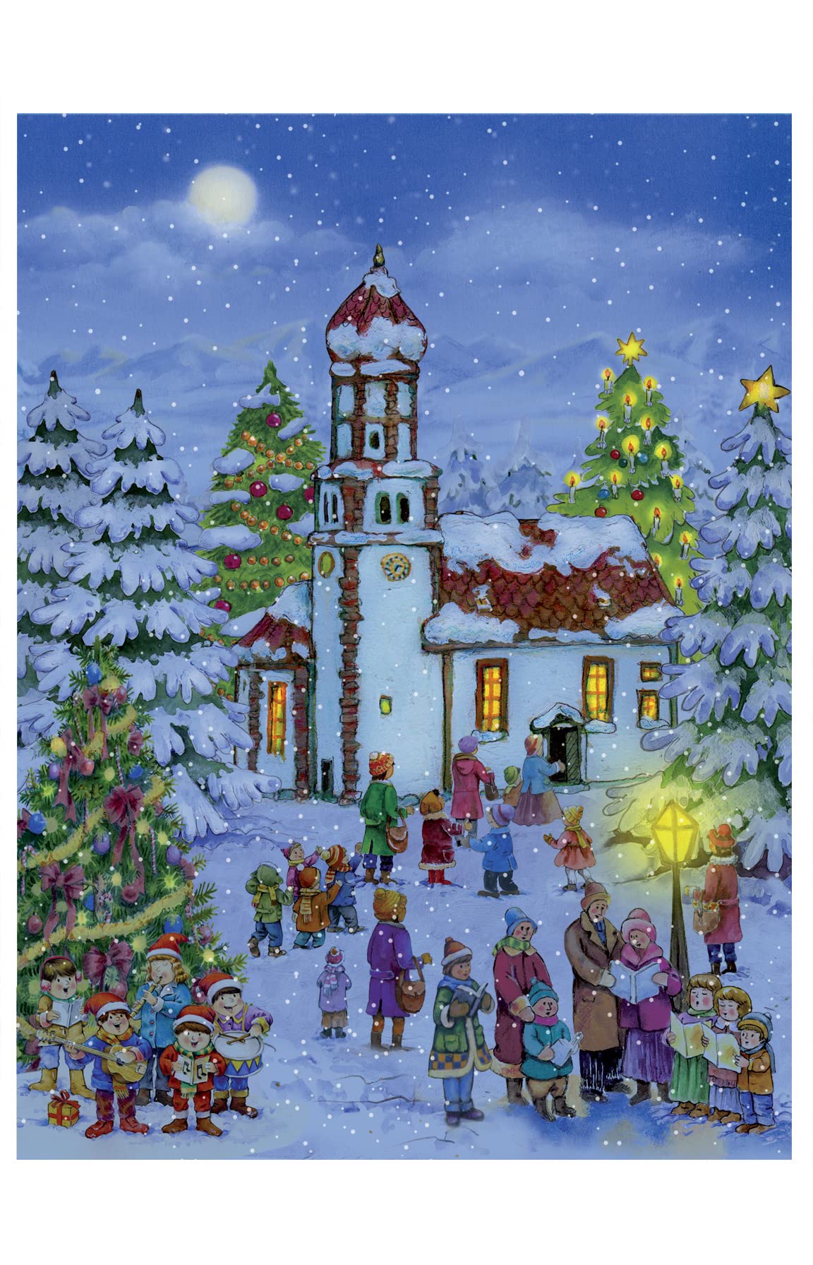 ADV70144 - Sellmer Advent Calendar - Nighttime Snowy Church Scene - 14.5H x 10.5?? x .1??