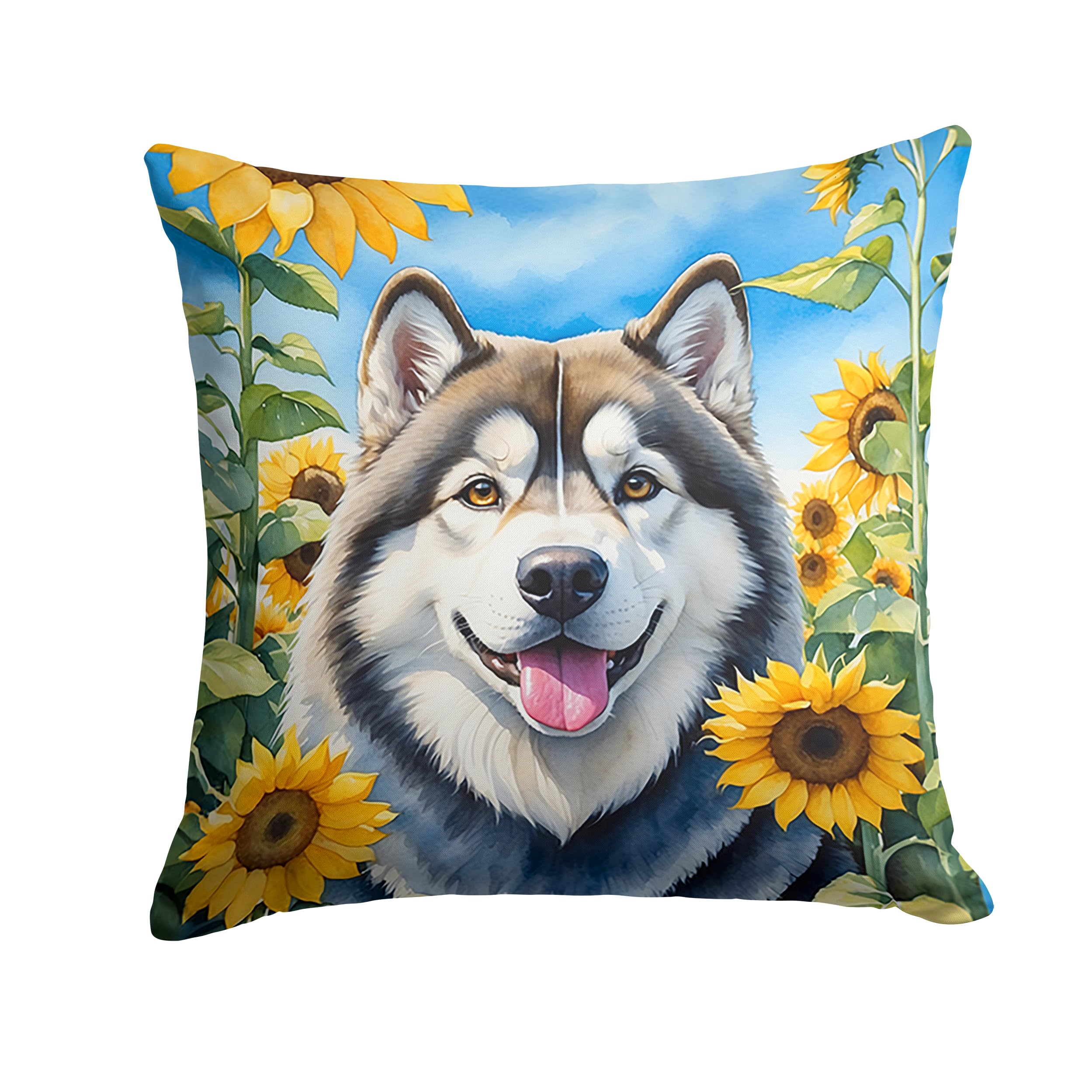 Alaskan Malamute In Sunflowers Throw Pillow