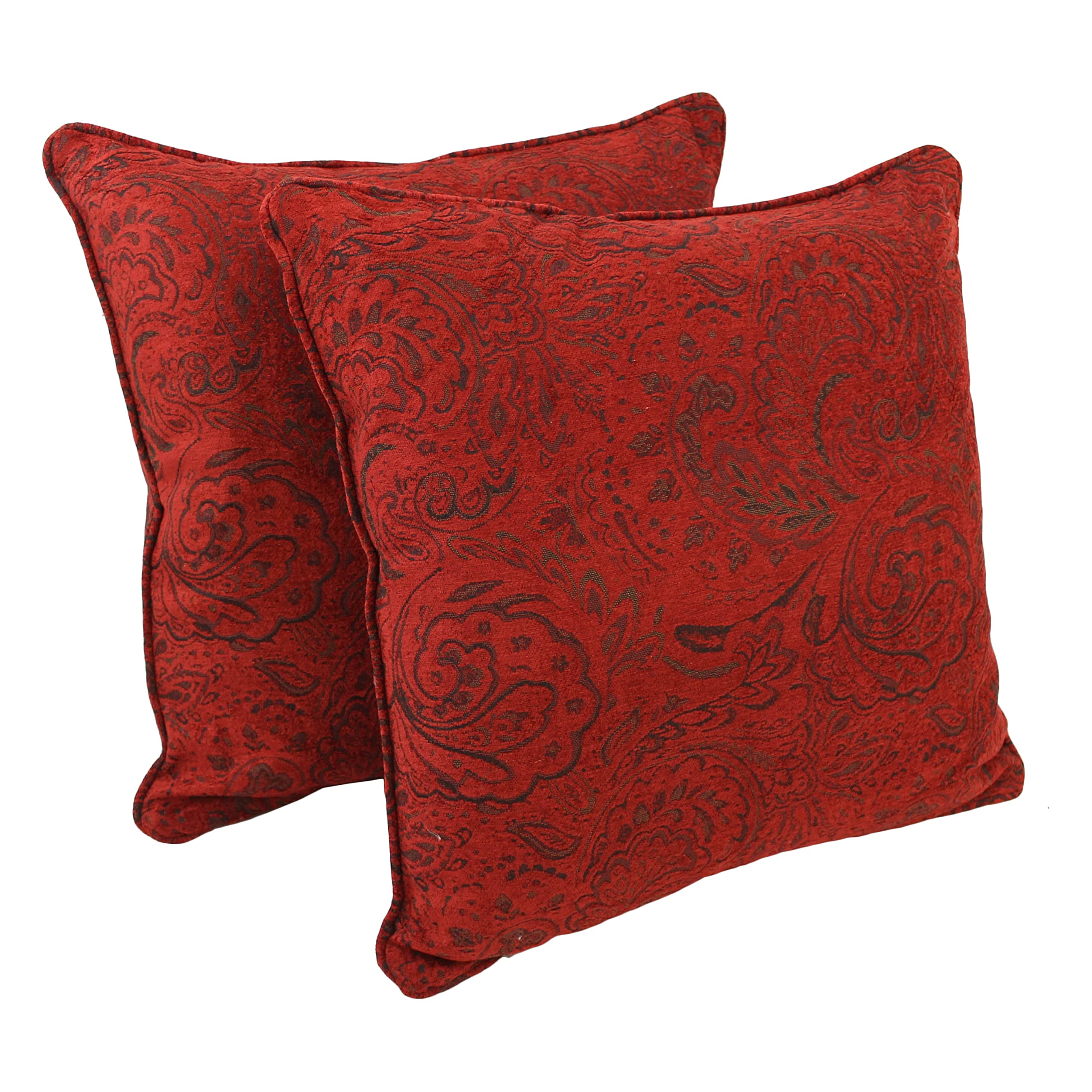 25-inch Double-corded Patterned Jacquard Chenille Square Floor Pillows with Inserts (Set of 2) - Scrolled Floral Red