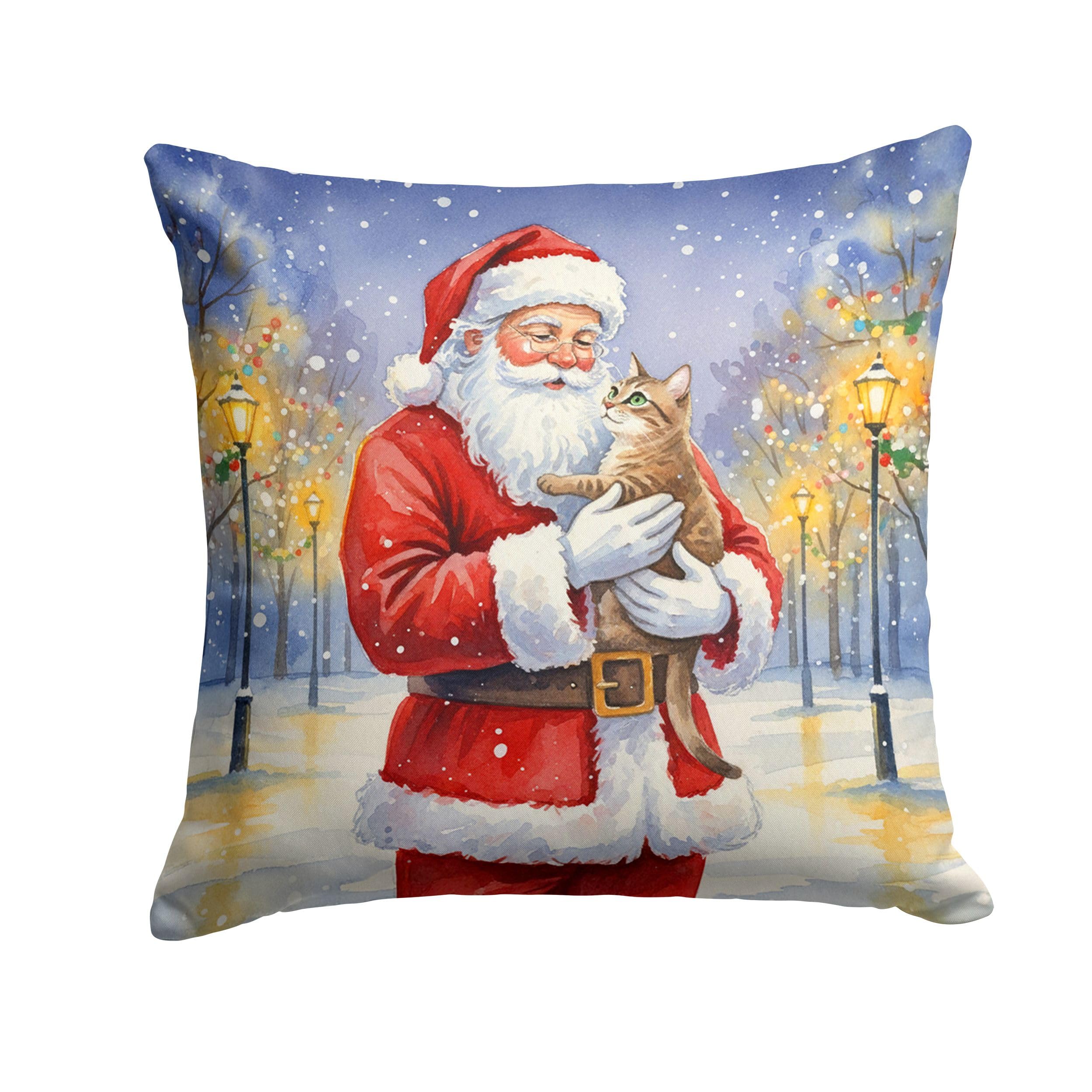 Carolines Treasures Malayan Cat with Santa Claus Throw Pillow Decorative Indoor Outdoor Accent Cushion for Couch, Bed or Patio, 18Hx18W