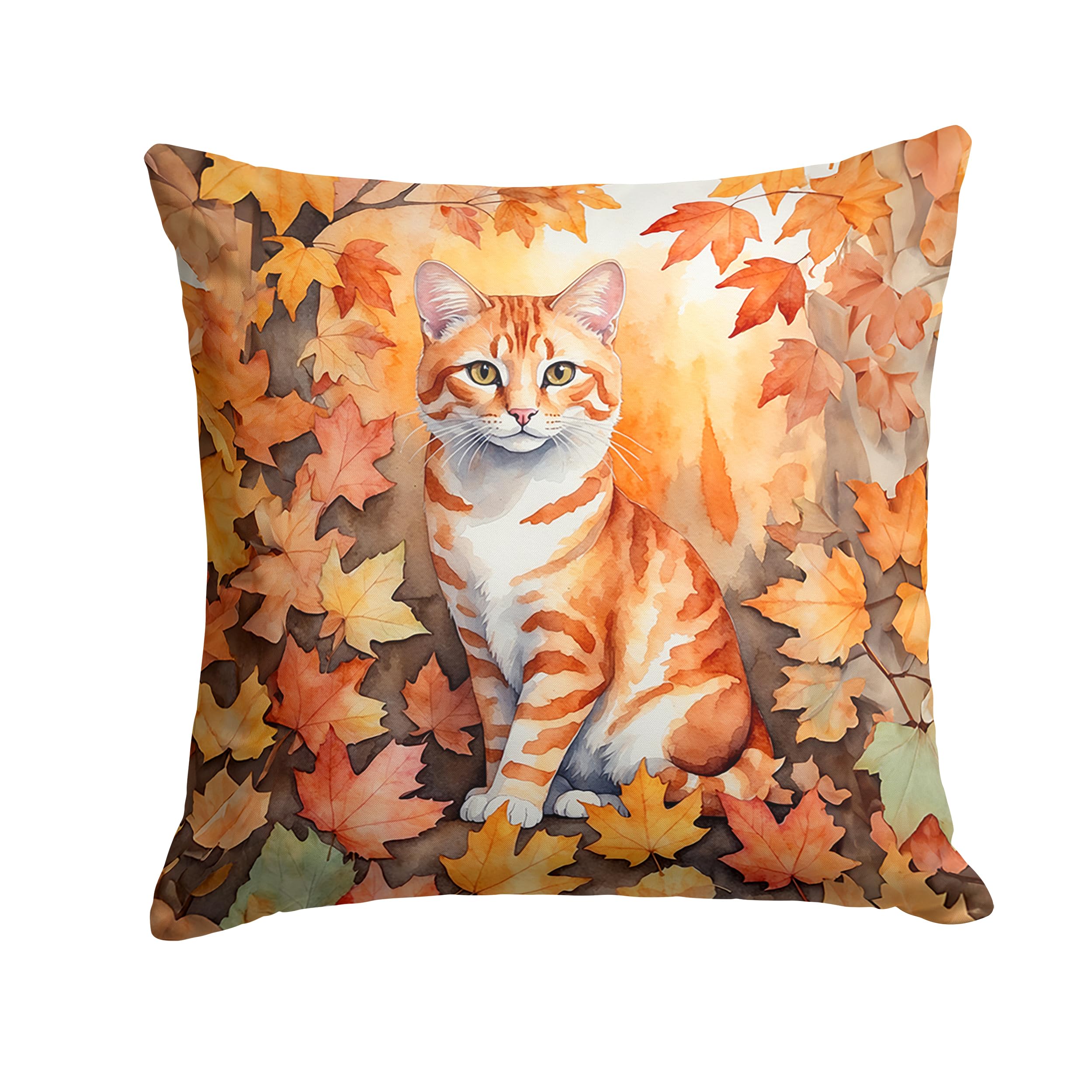 Carolines Treasures Cheetoh Cat in Fall Leaves Throw Pillow Machine Washable, Indoor Outdoor Decorative Pillow for Couch, Bed or Patio, 18Hx18W