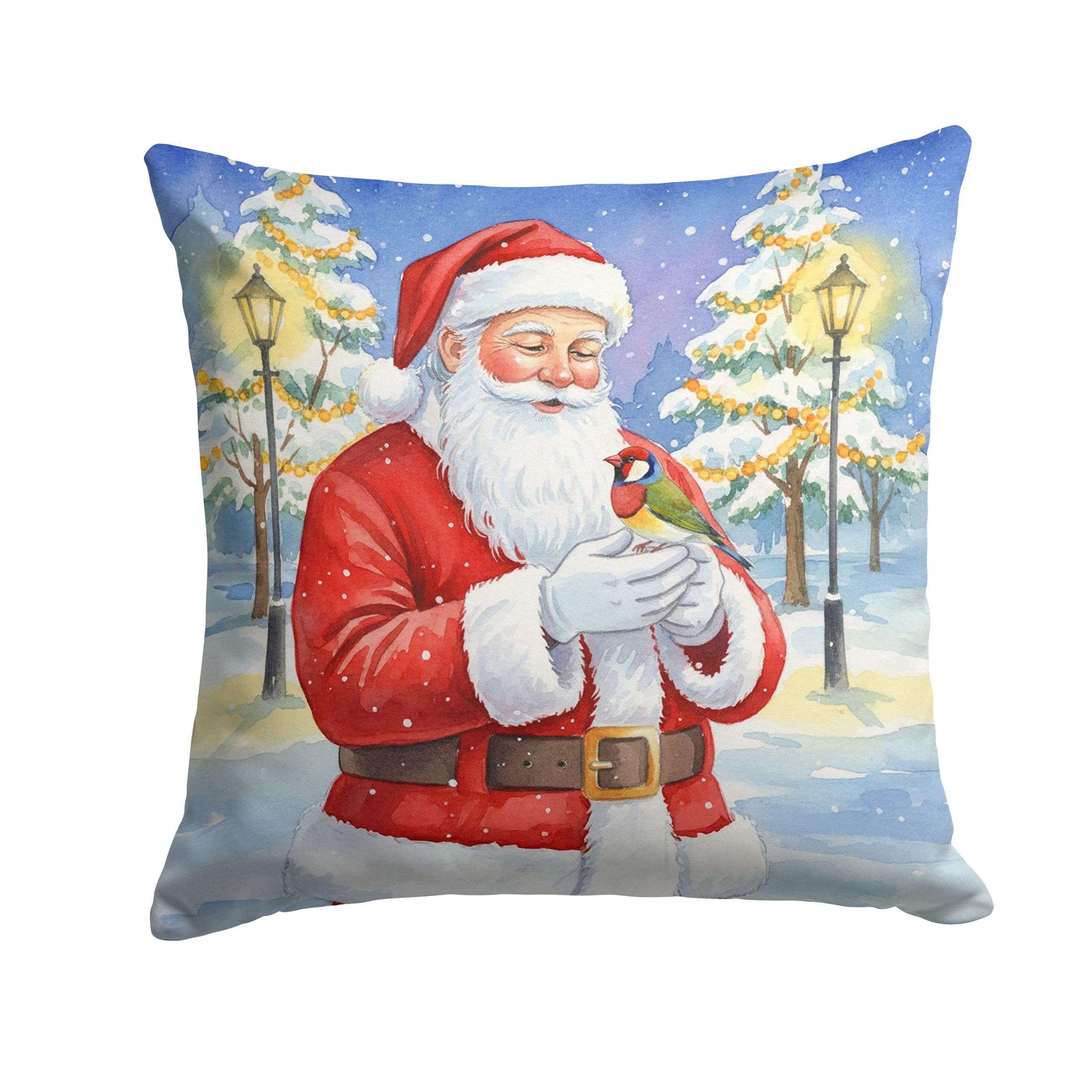 Carolines Treasures Gouldian Finch with Santa Claus Throw Pillow Decorative Indoor Outdoor Accent Cushion for Couch, Bed or Patio, 14Hx14W