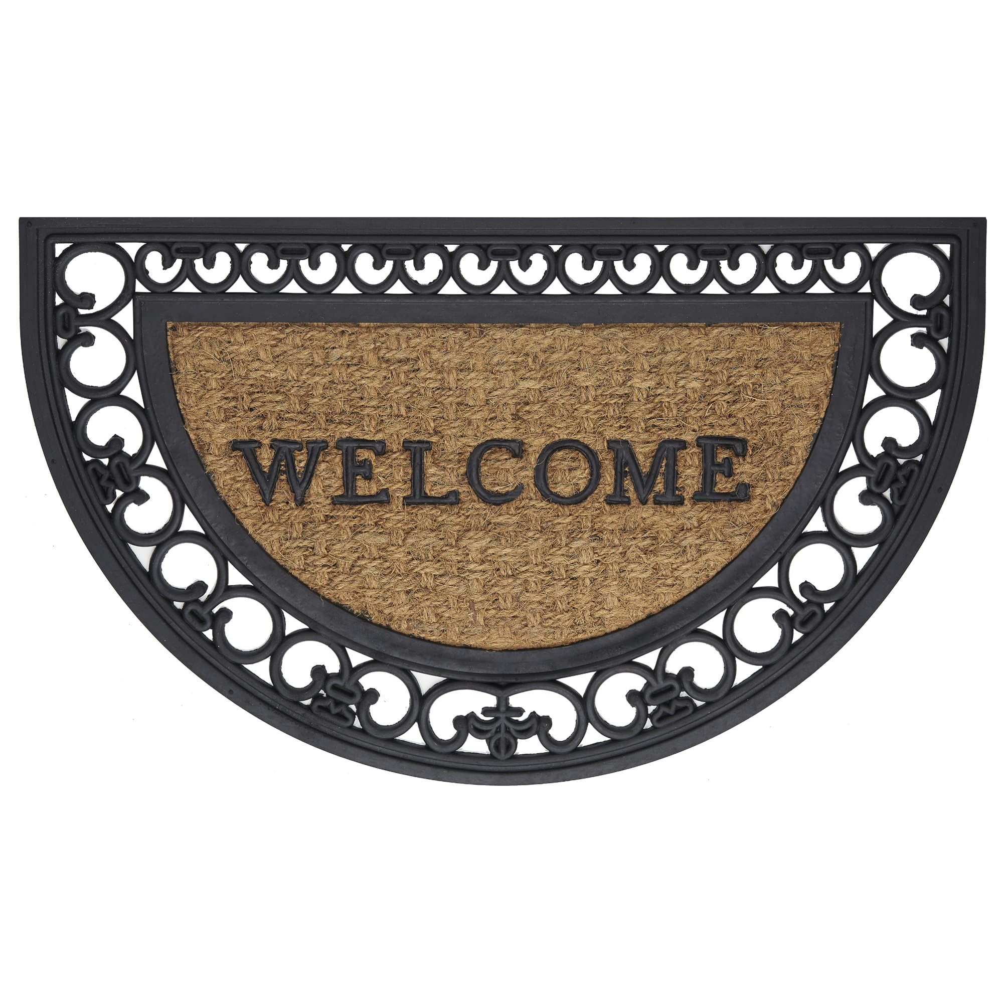 Wrought Iron Rubber Mat Fleur De Lis Slice  - 18x30