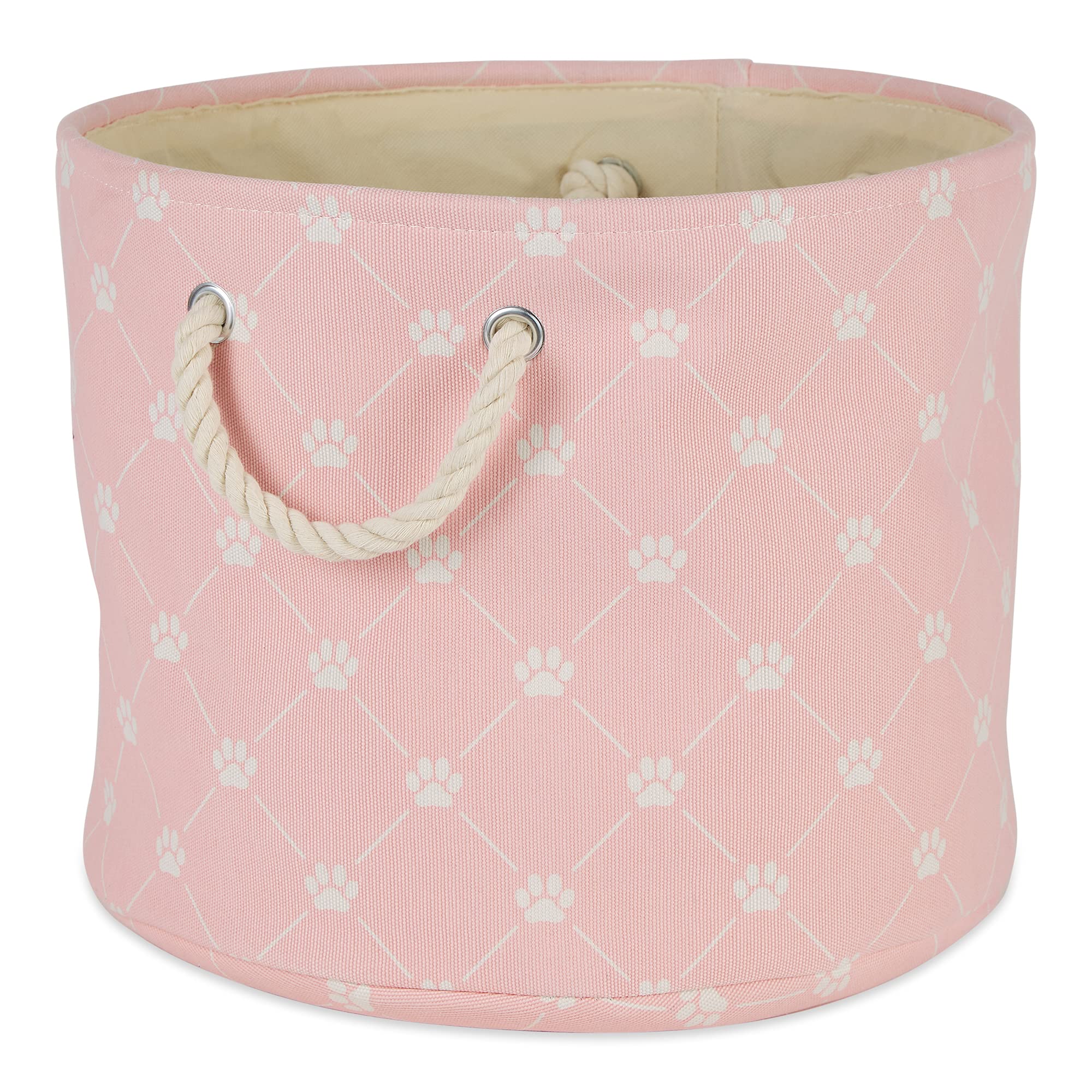 Bone Dry Pet Storage Collection Paw And Bone Print, Medium Round, 12X15X15, Pink Trellis