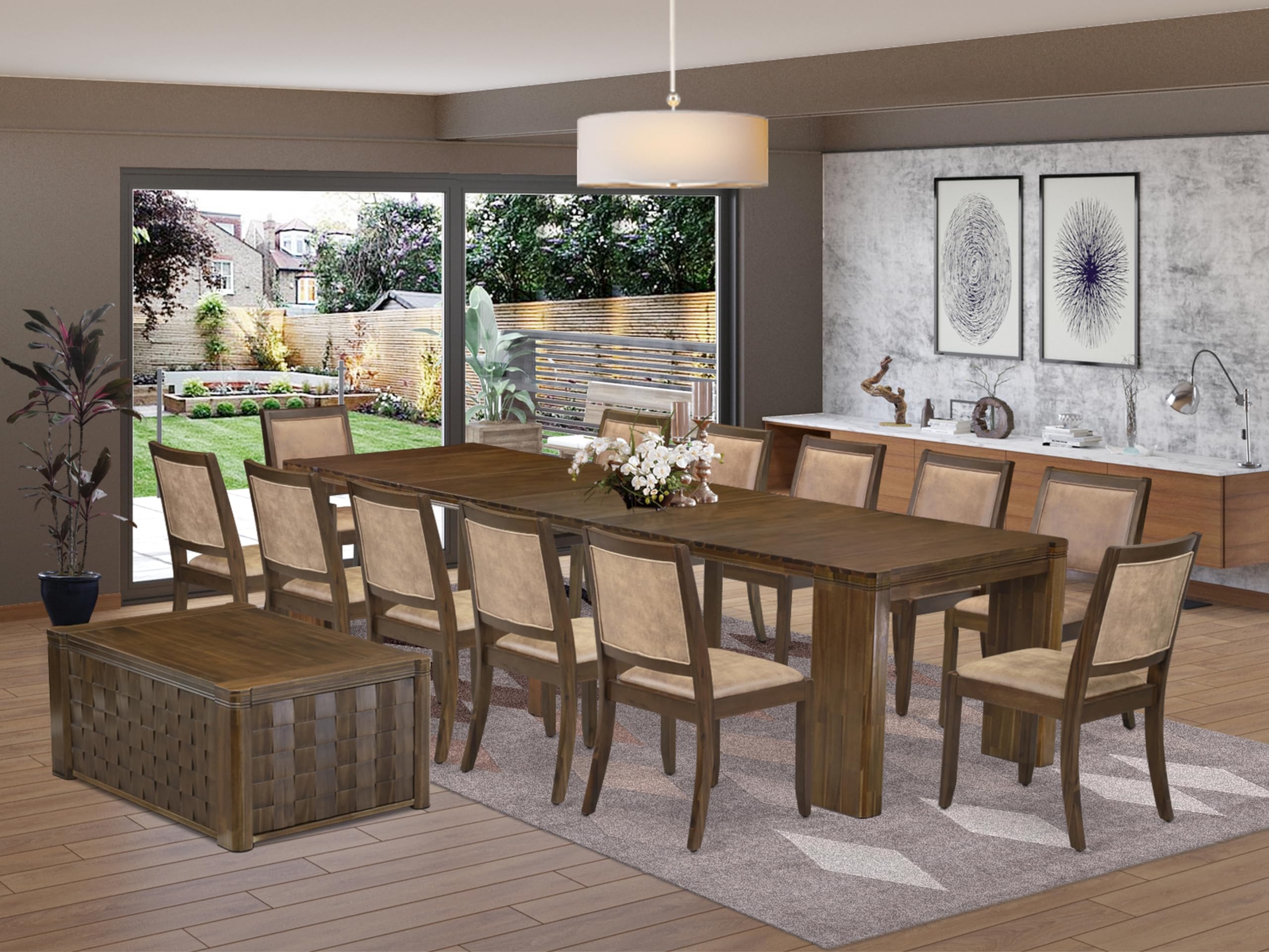 14 Pieces Extendable Dining Set Includes 1 Rectangle Kitchen Table