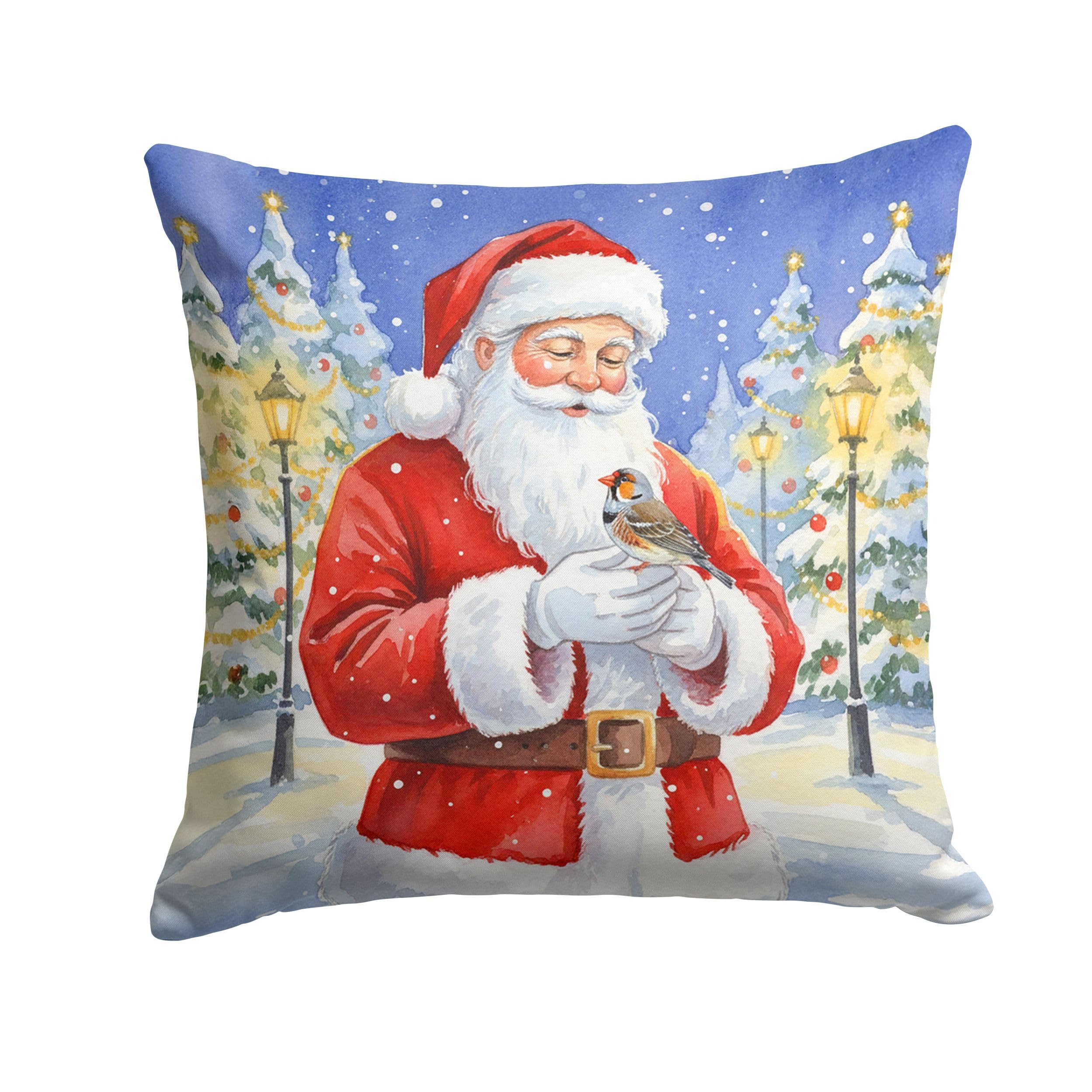 Carolines Treasures Zebra Finch with Santa Claus Throw Pillow Decorative Indoor Outdoor Accent Cushion for Couch, Bed or Patio, 14Hx14W