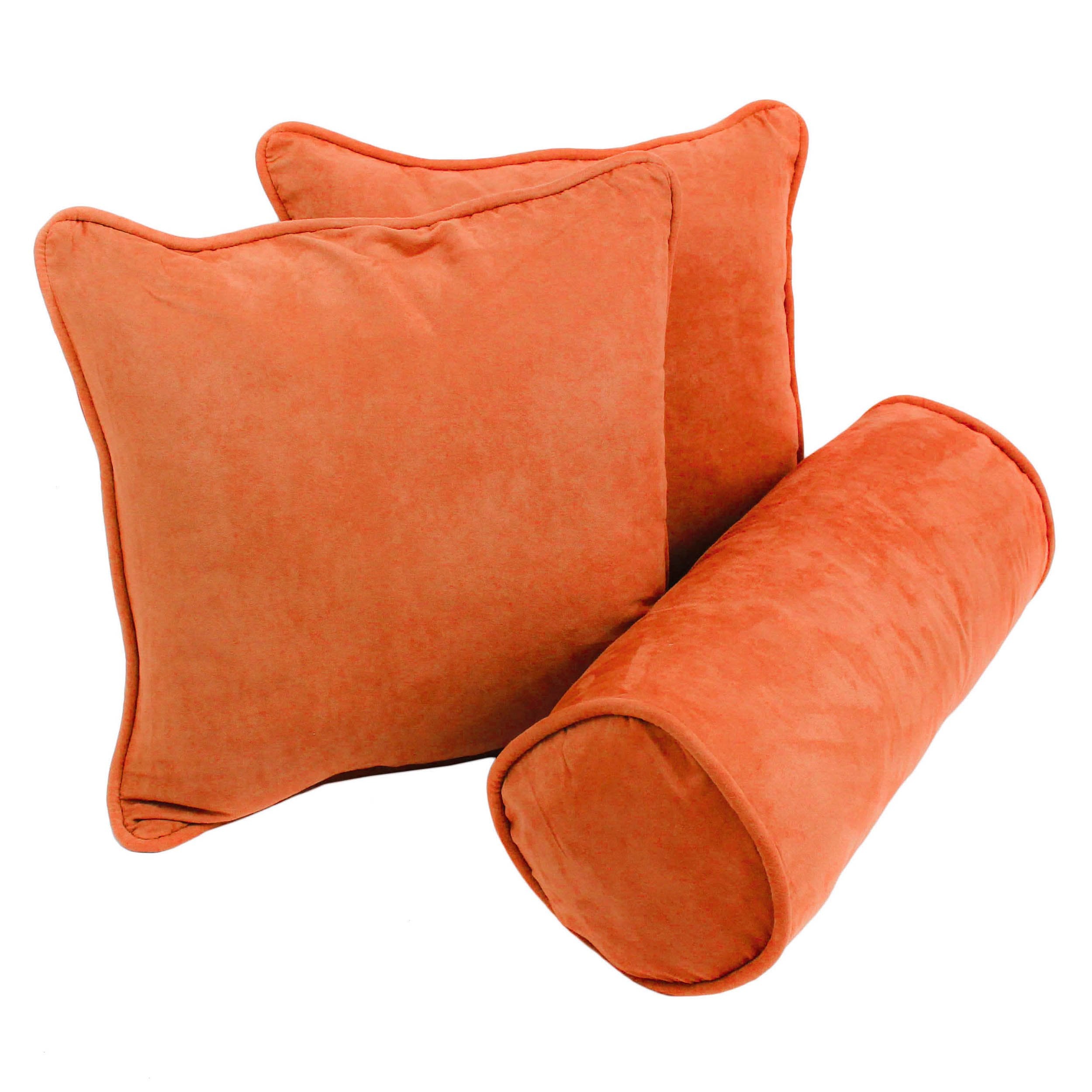 Double-corded Solid Microsuede Throw Pillows with Inserts (Set of 3) - Tangerine Dream