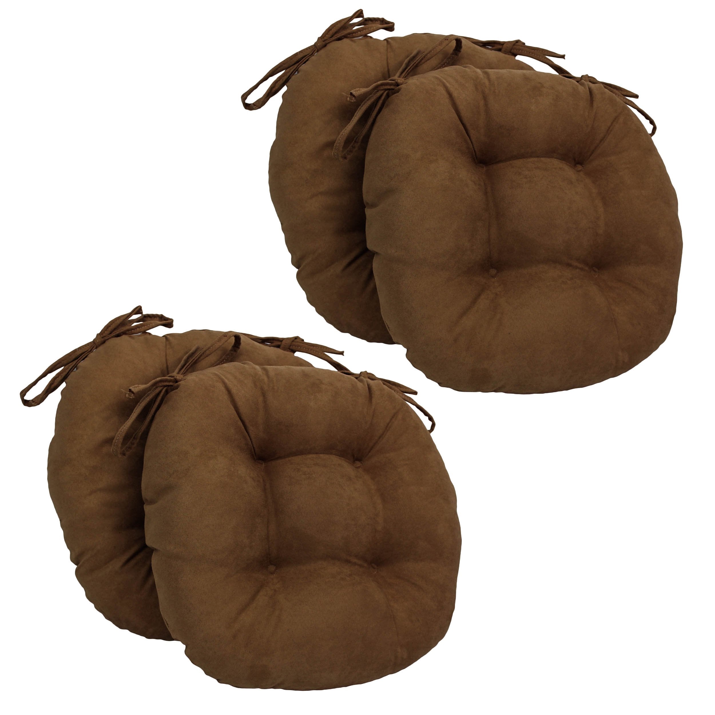 16-inch Solid Micro Suede Round Tufted Chair Cushions (Set of 4) - Chocolate