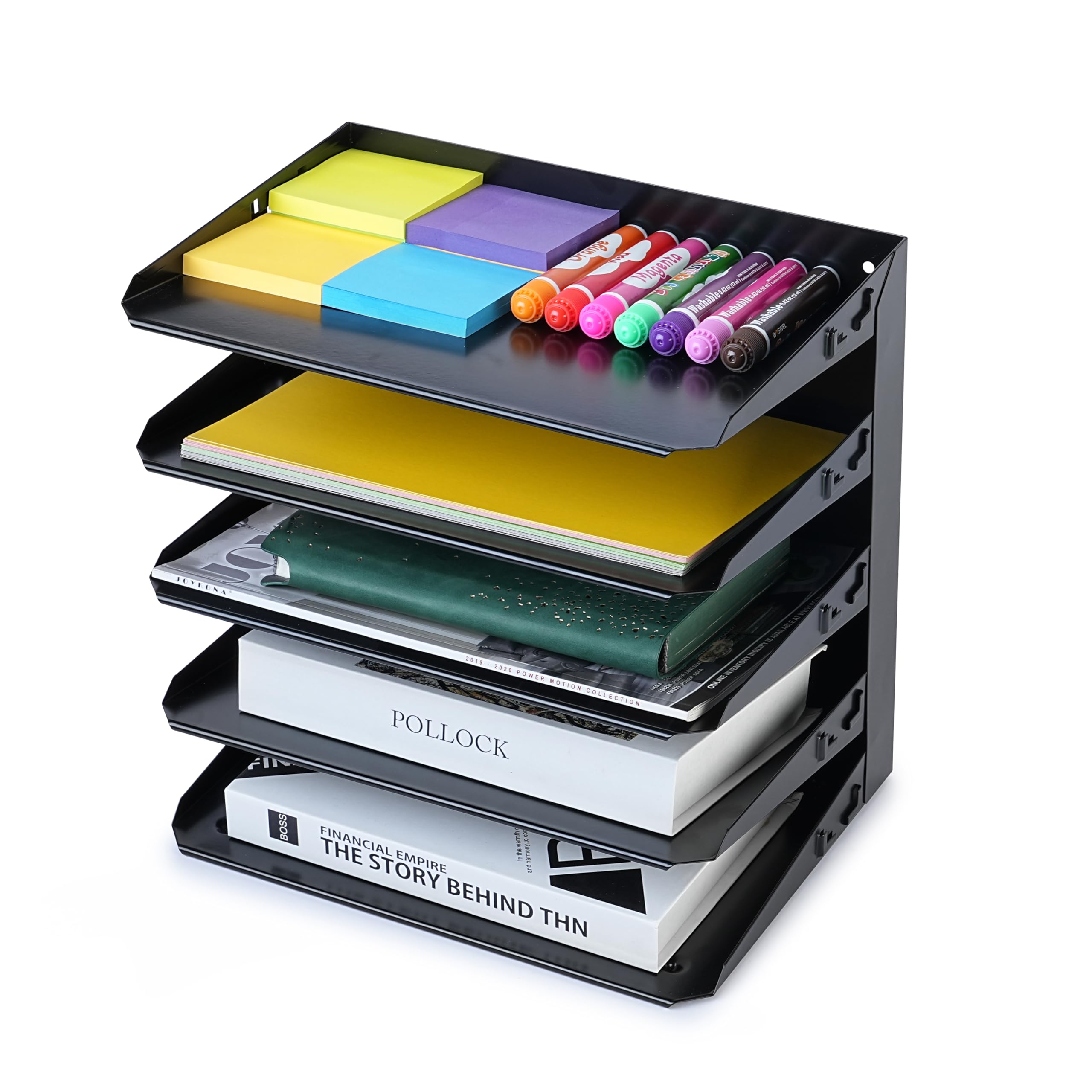 Huron Horizontal Slots Desk Organizer - 5 Compartment(s) - 12 Height x 8.8??Width x 12??Depth - Durable - Black - Steel - 1 Each