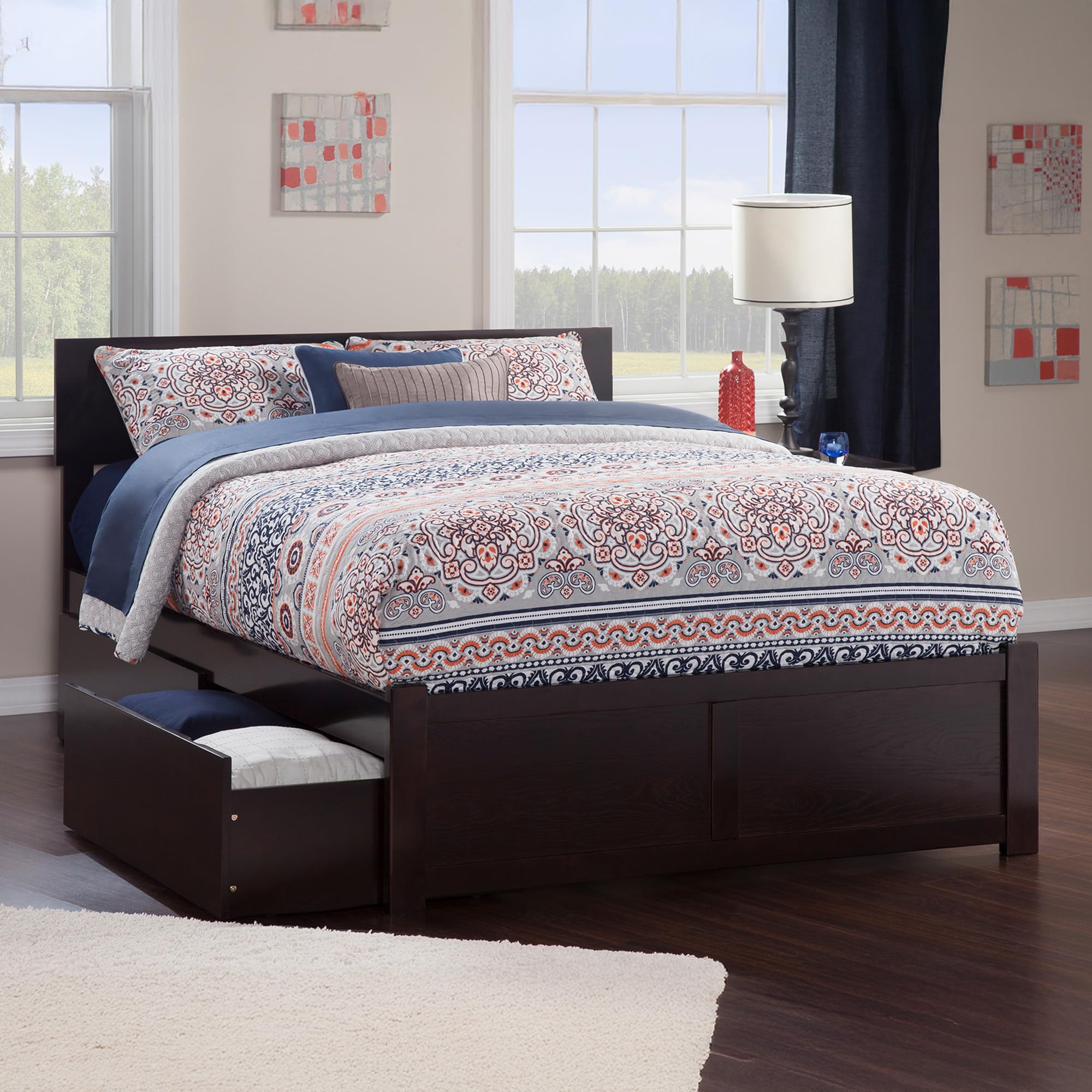 Orlando King Platform Bed with Footboard & 2 Storage Drawers in Espresso